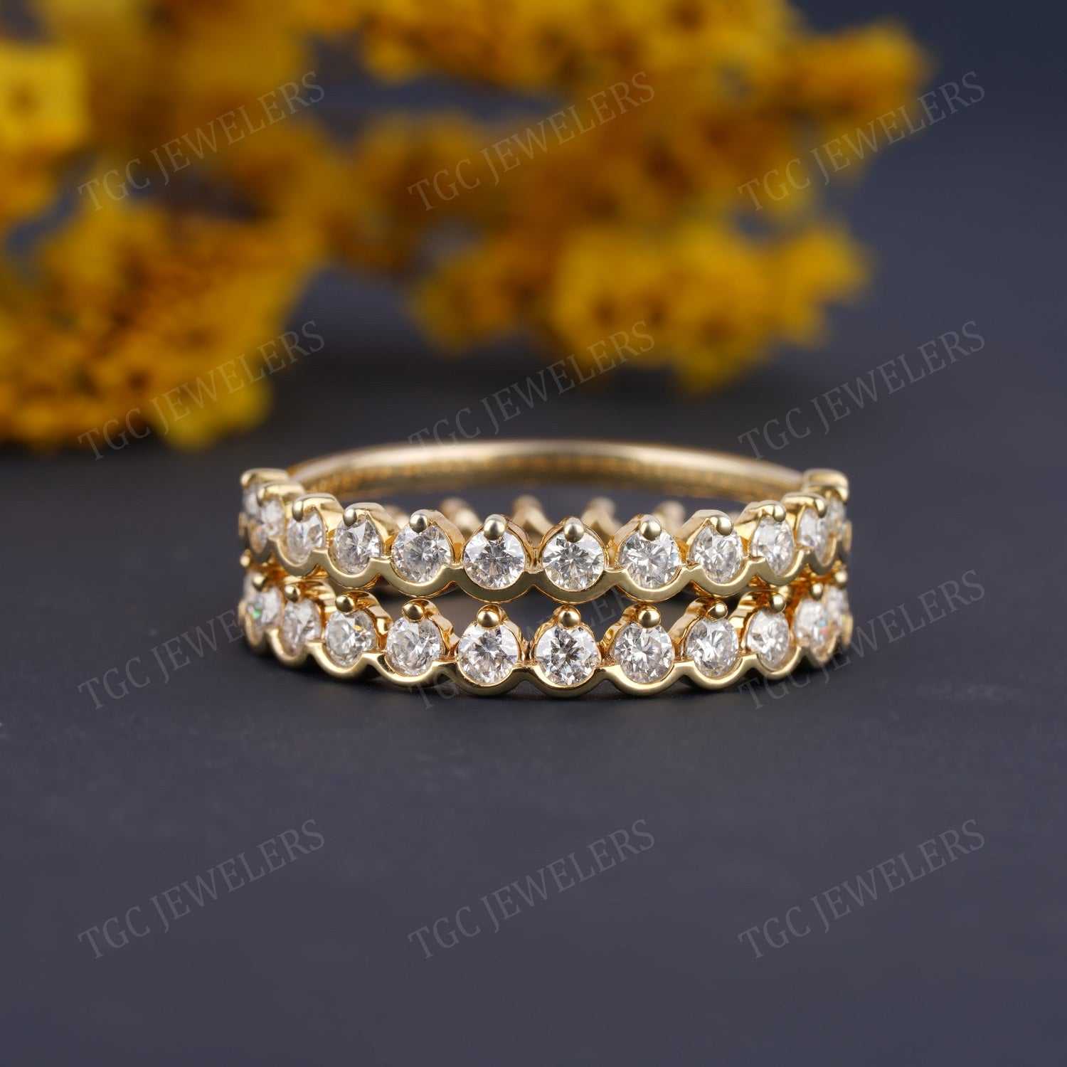 Half Bezel Set Moissanite Wedding Full & Half Eternity Wedding Band