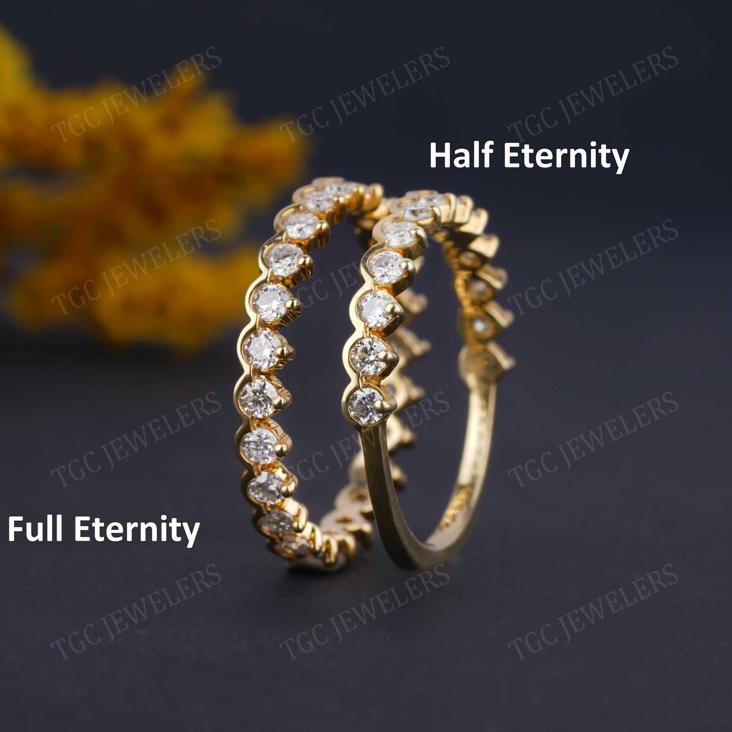 Half Bezel Set Moissanite Wedding Full & Half Eternity Wedding Band