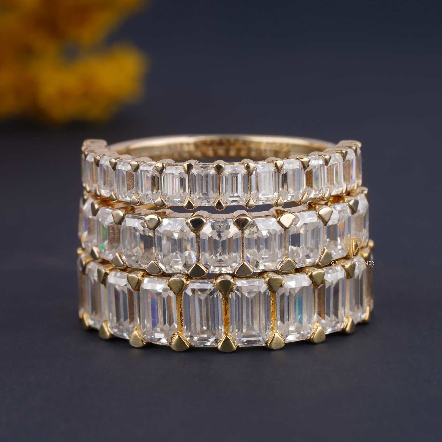 Half Eternity Moissanite Solid Gold Stackable Wedding Band