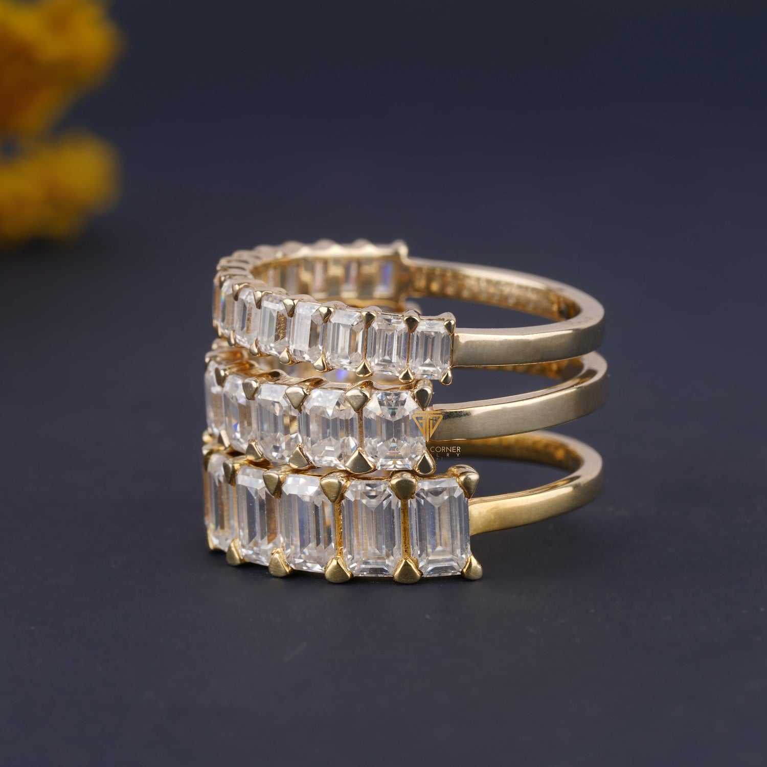 Half Eternity Moissanite Solid Gold Stackable Wedding Band