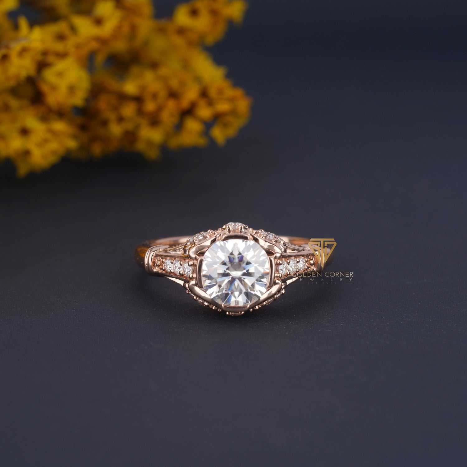 Brilliant Round Shape Moissanite Bezel & Prong Set Ring