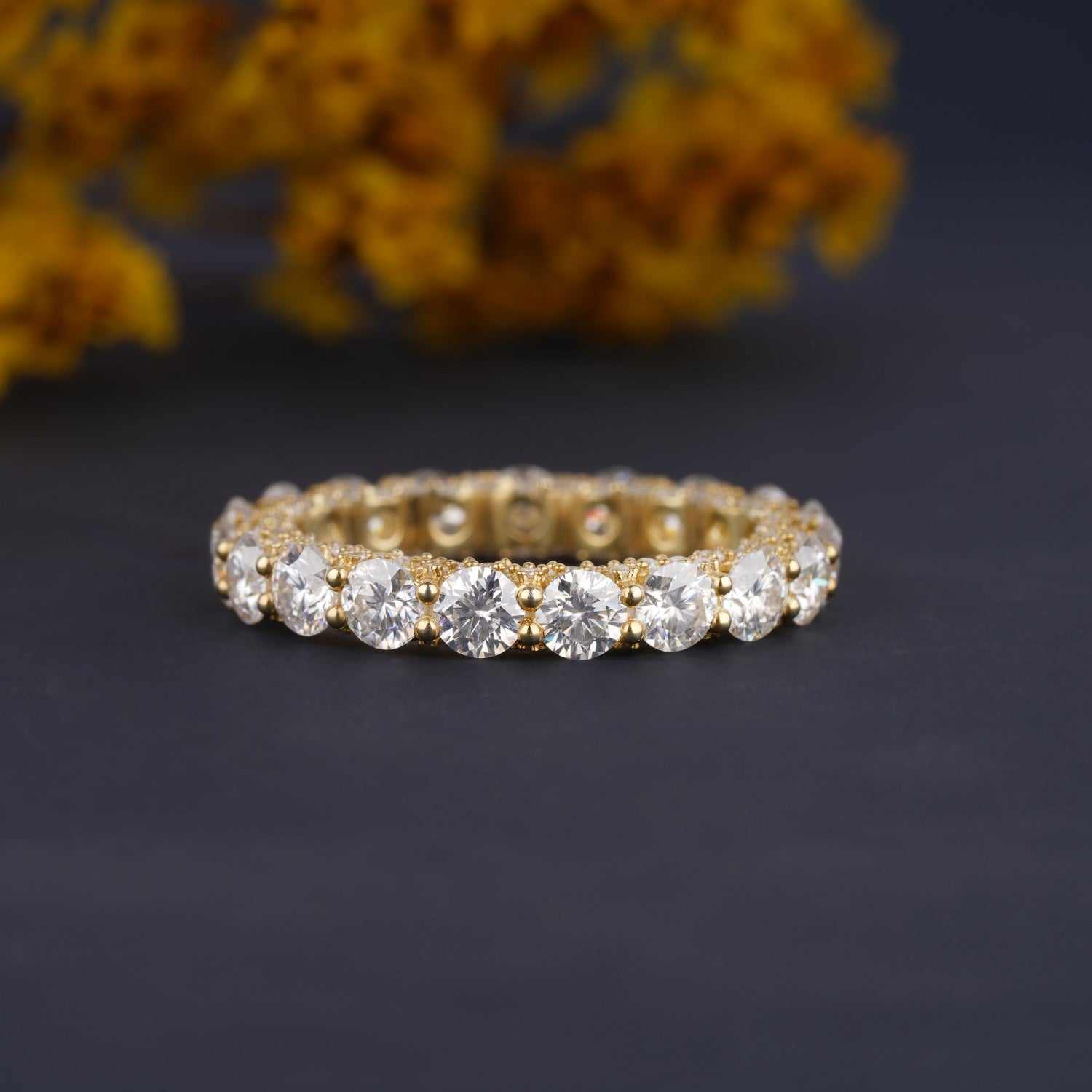 Bezel Set Moissanite Prong Setting Full Eternity Wedding Band