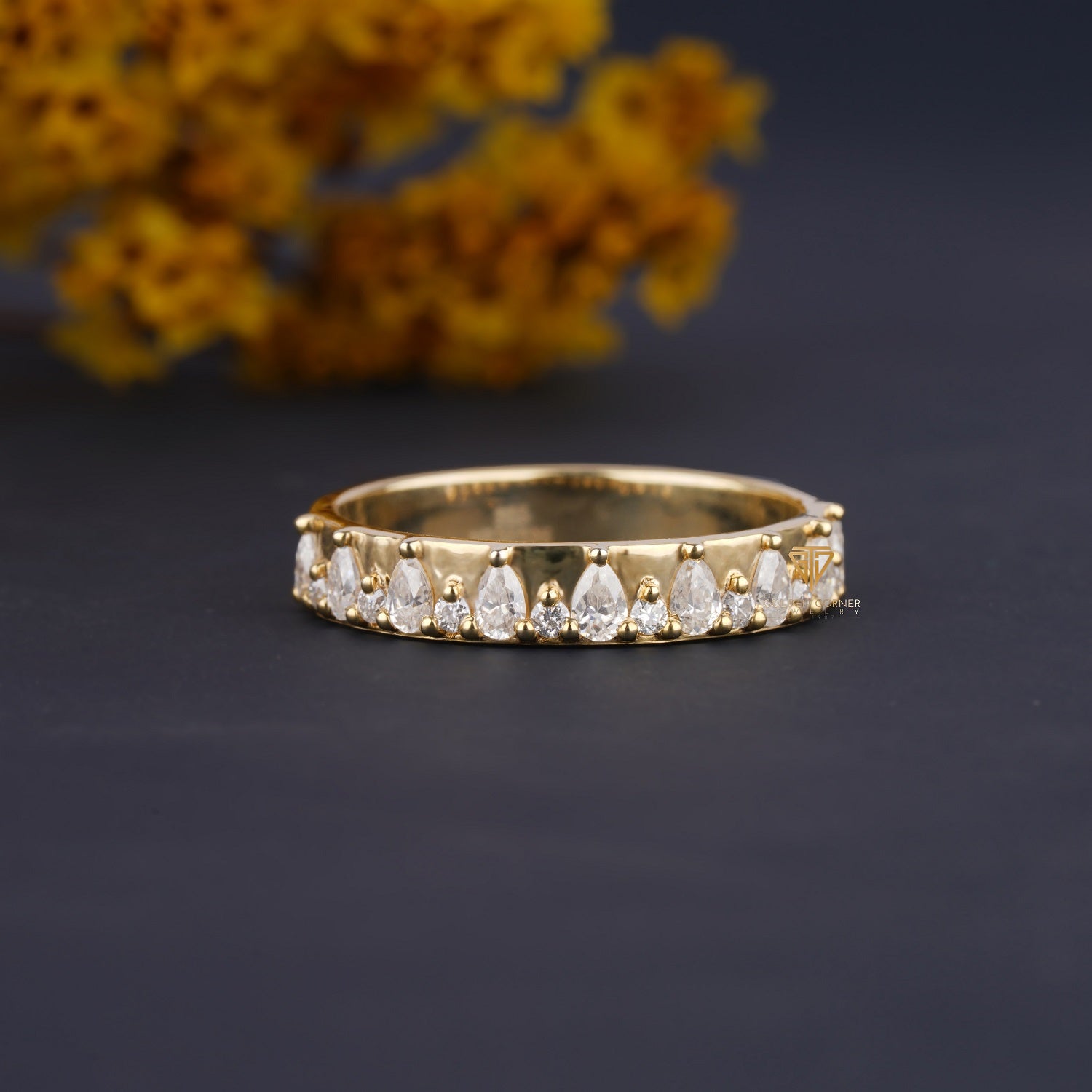 Vintage Style Moissanite Half Eternity Engagement Band