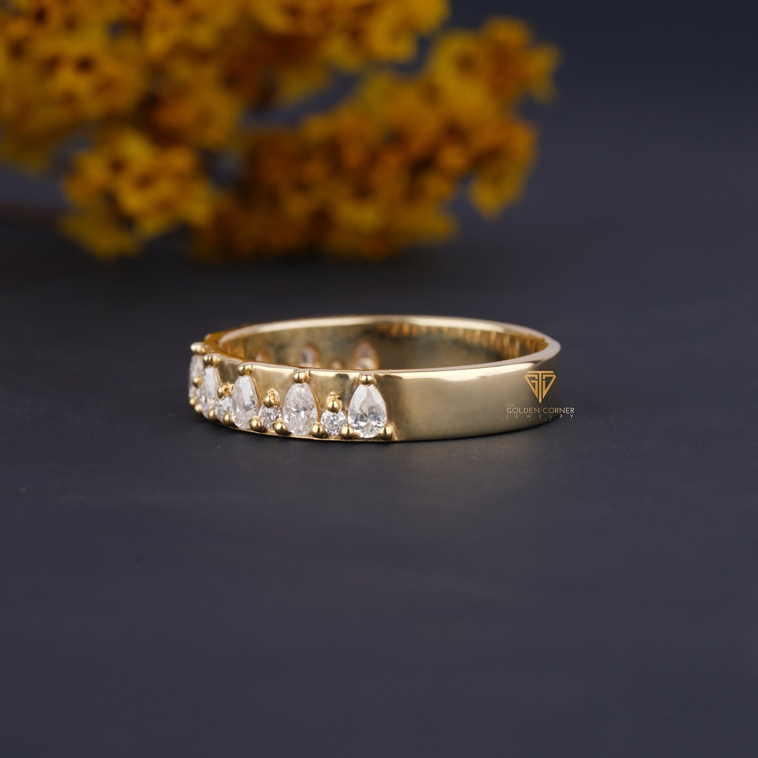 Vintage Style Moissanite Half Eternity Engagement Band