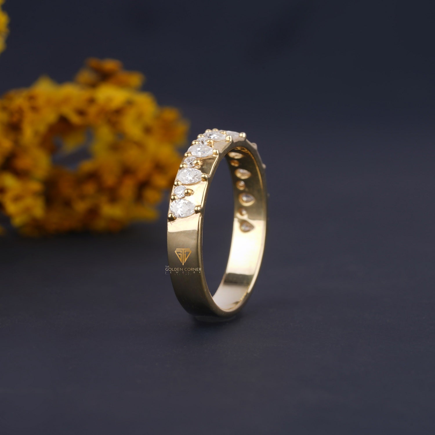 Vintage Style Moissanite Half Eternity Engagement Band