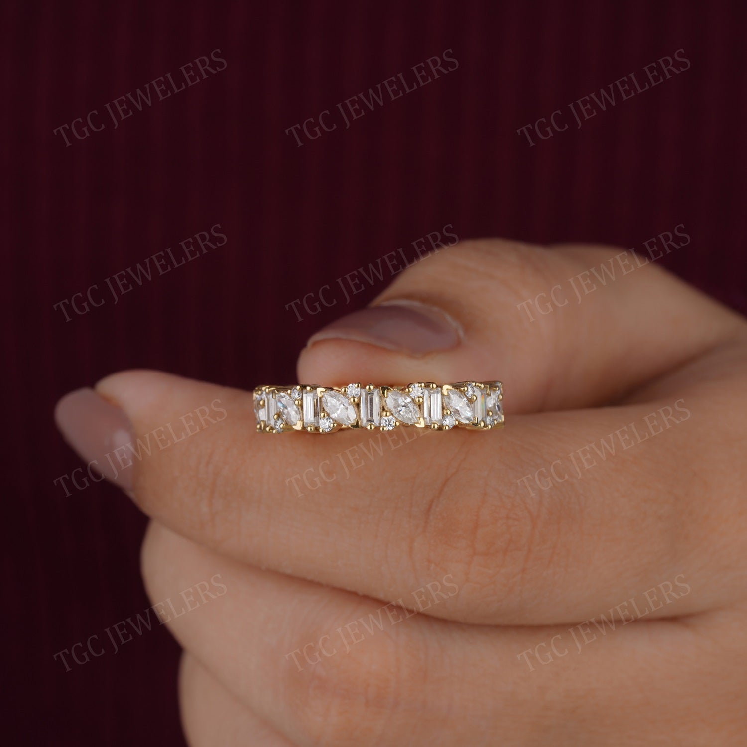 2.20 CT Mixed Baguette Moissanite Full Eternity Wedding Band