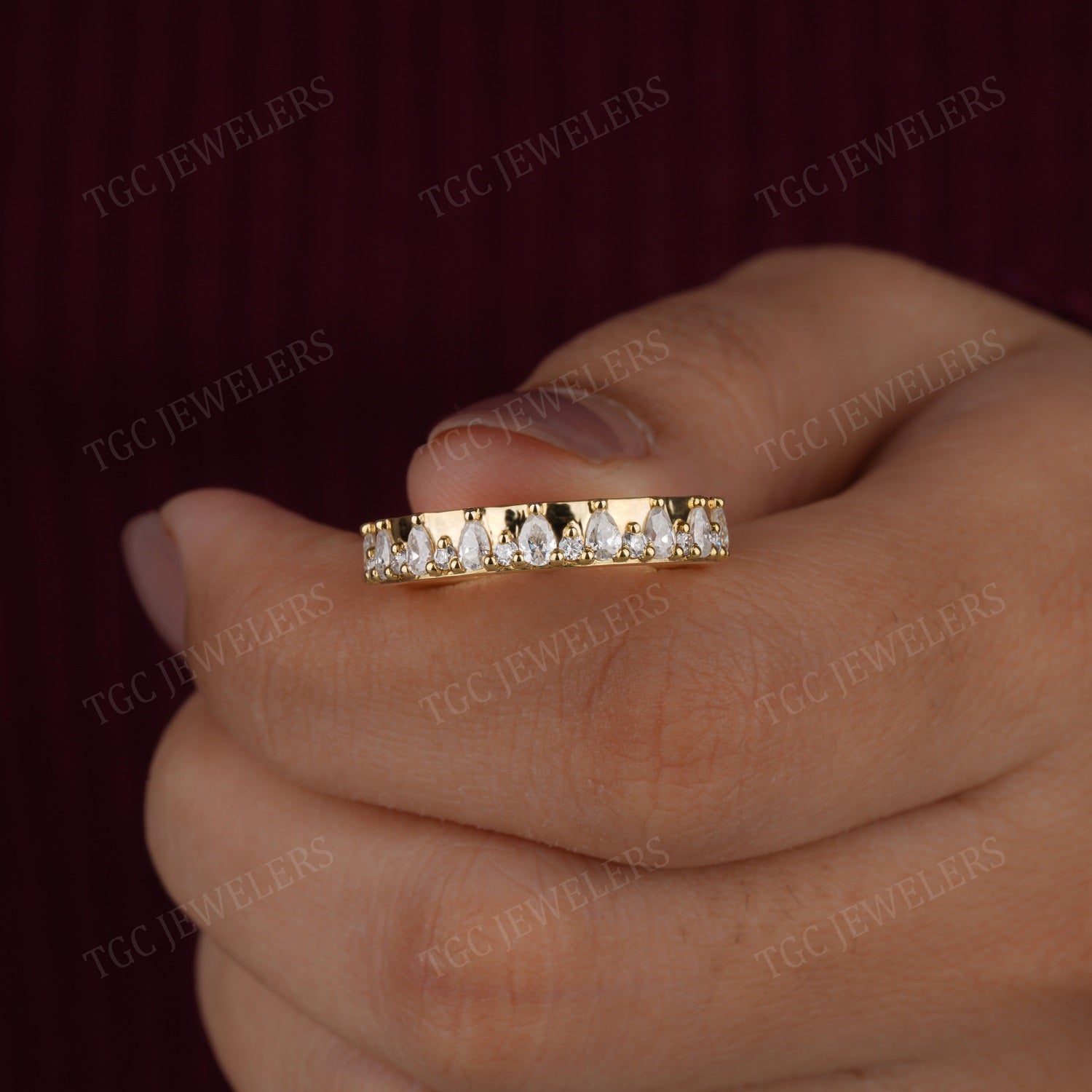 Vintage Style Moissanite Half Eternity Engagement Band