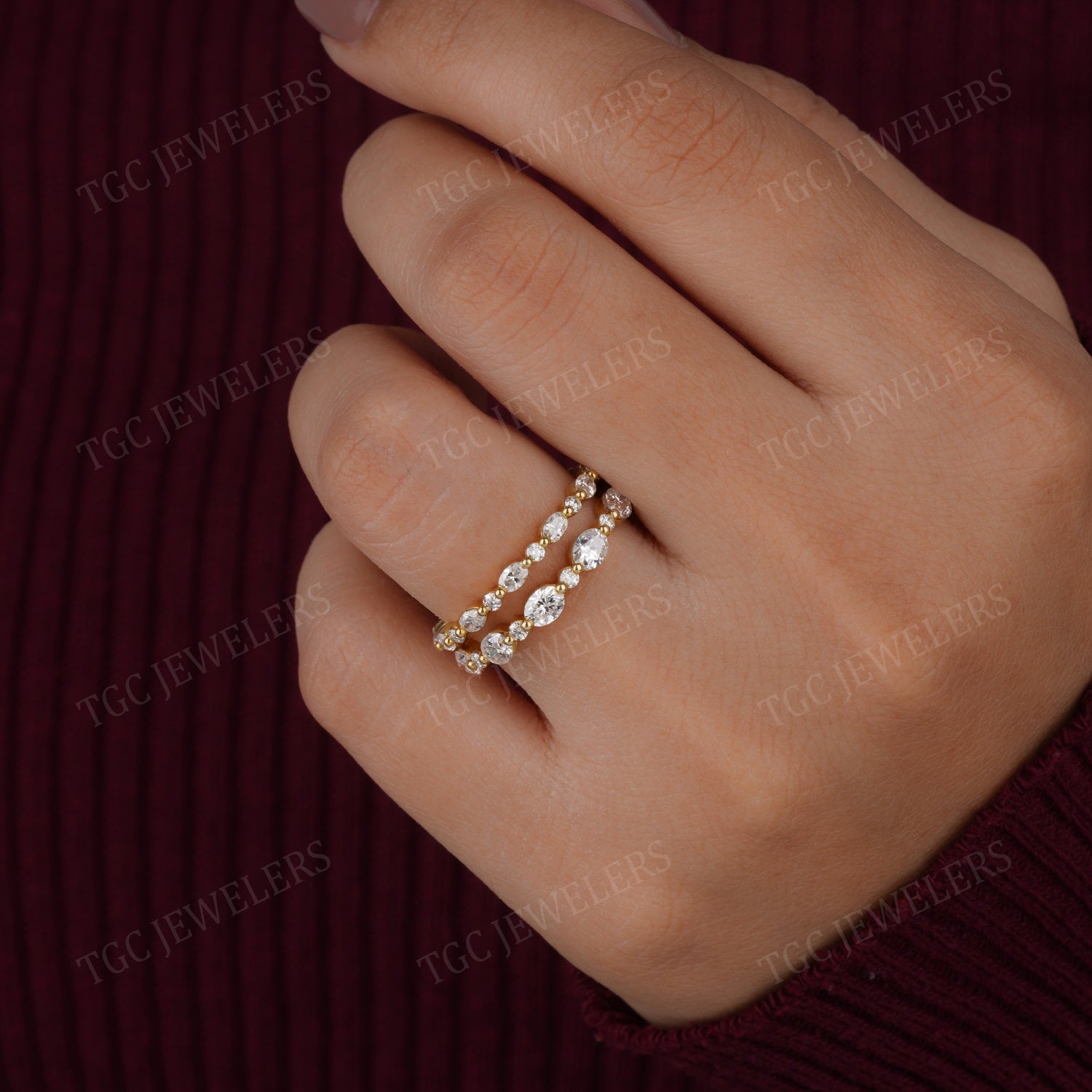 2 CT Oval & Round Shape Brilliant Cut Moissanite Full Eternity Band