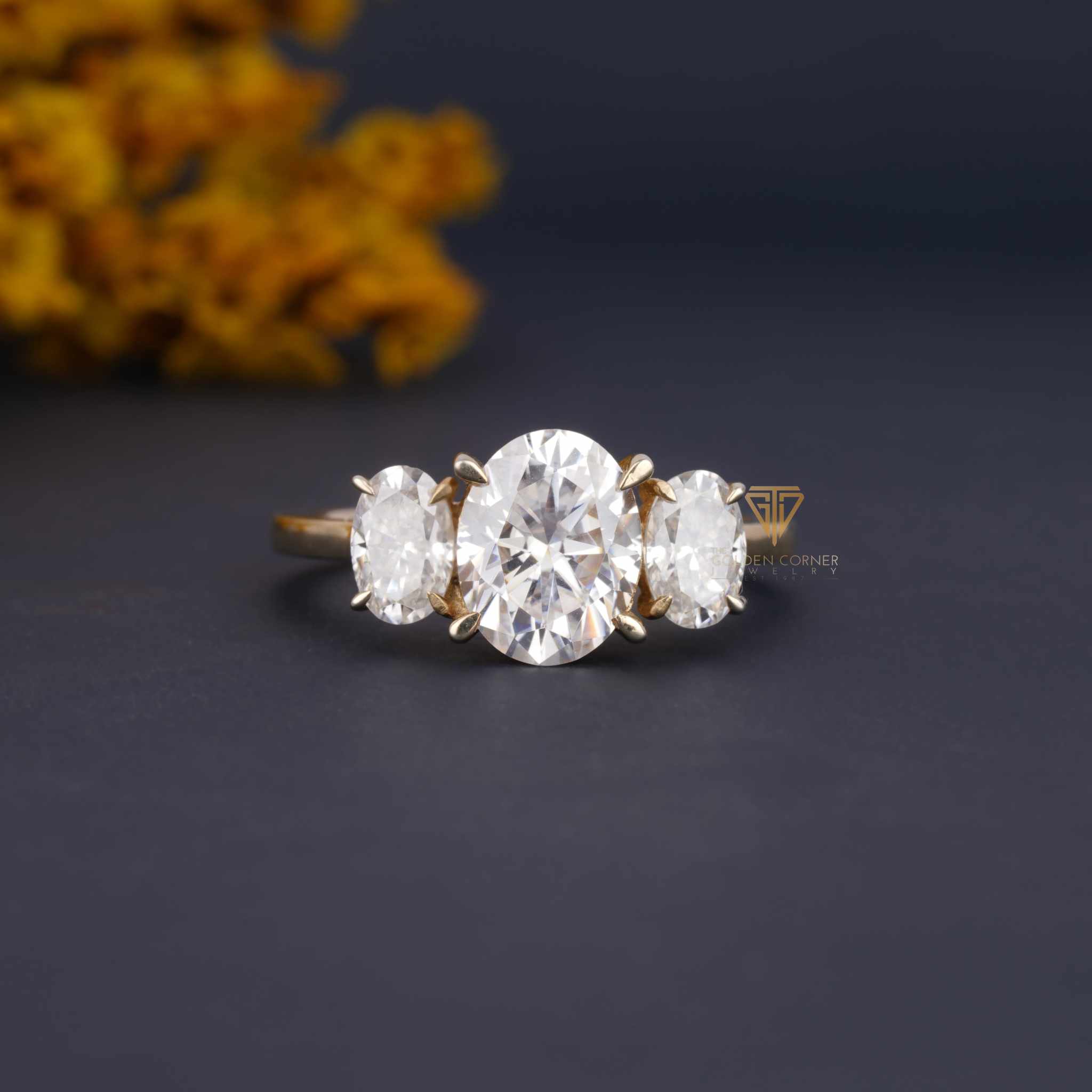 2.35 CT Oval Shape Three Stone Prong Set Moissanite Ring