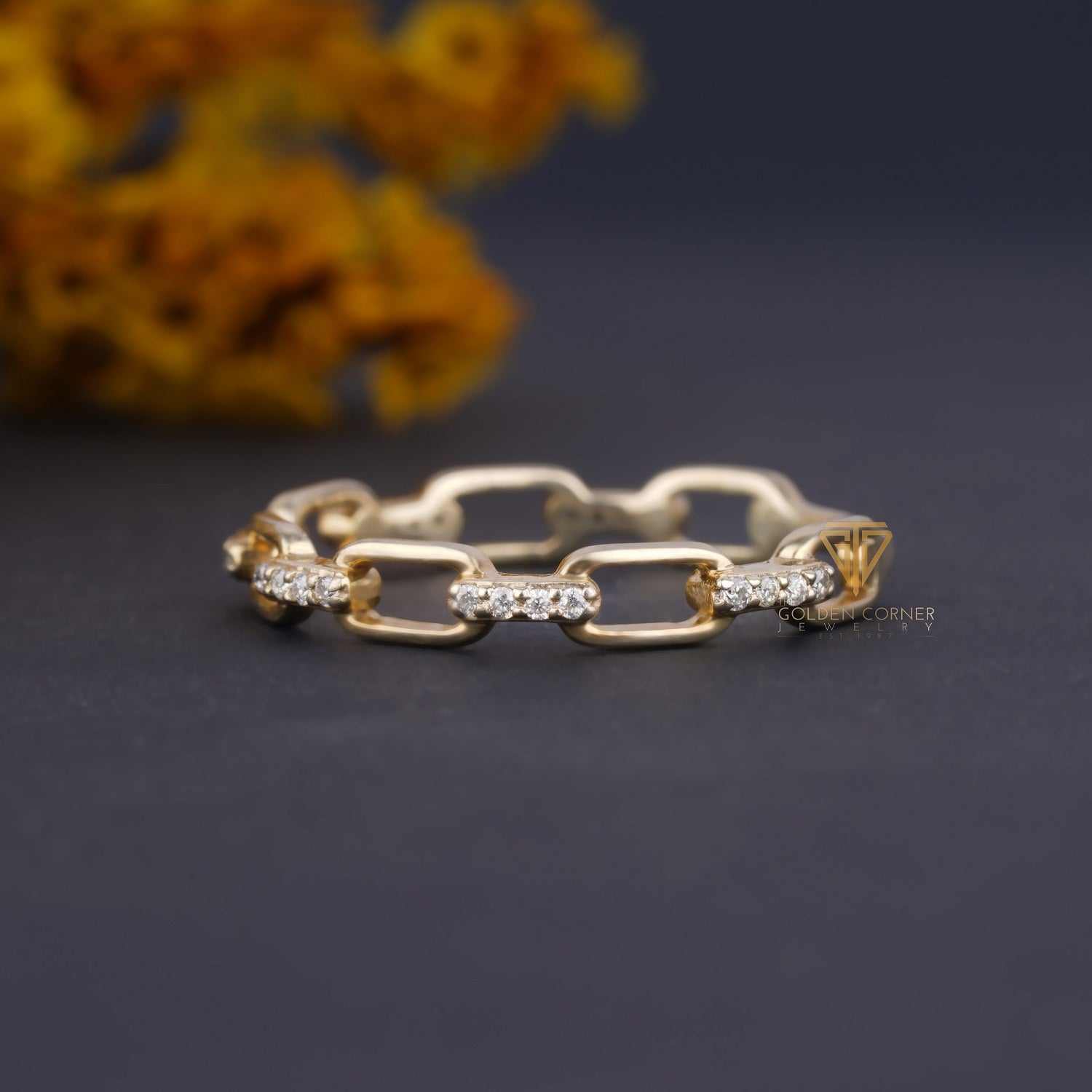 Cuban Chain link Round Cut Moissanite Stackable Full Eternity Band