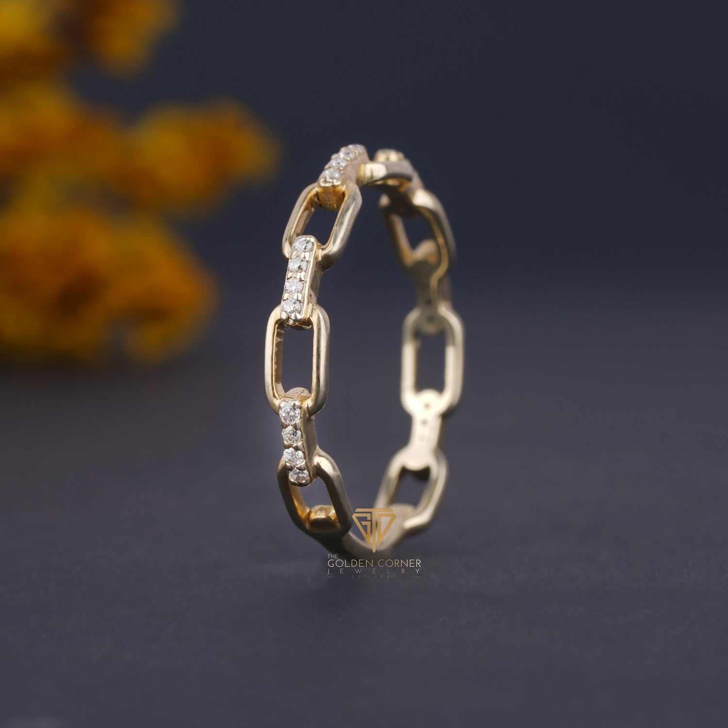 Cuban Chain link Round Cut Moissanite Stackable Full Eternity Band