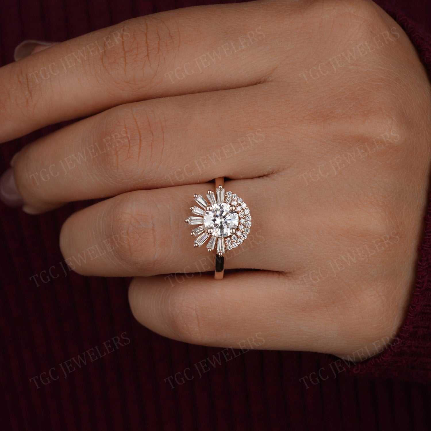 Halo Vintage Style Round Shape Moissanite Prong Set Ring