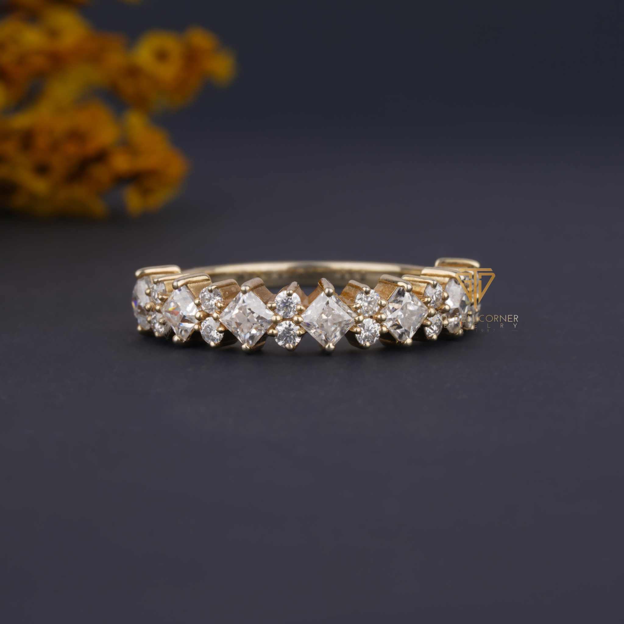 Cluster Moissanite Princess & Round Cut Half Eternity Band