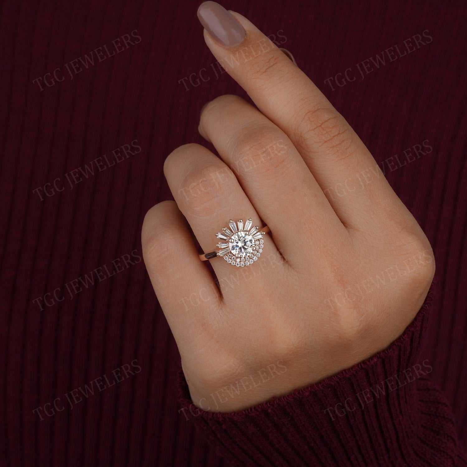 Halo Vintage Style Round Shape Moissanite Prong Set Ring