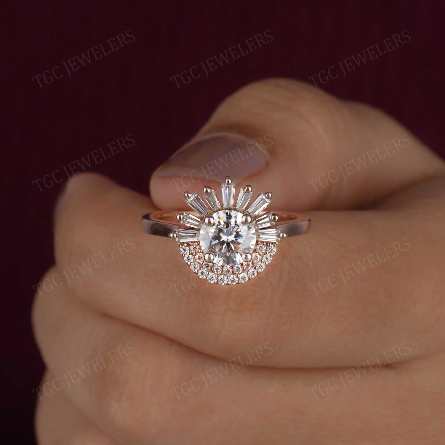 Halo Vintage Style Round Shape Moissanite Prong Set Ring