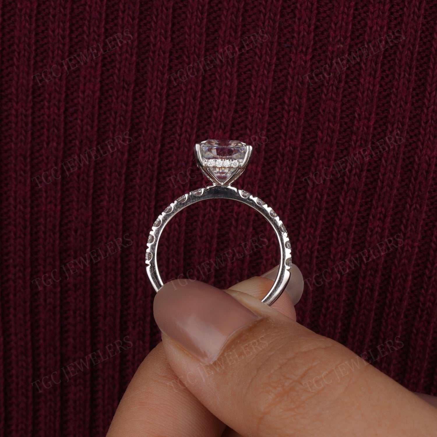 Prong Set Hidden Halo Radiant Shape Moissanite Ring