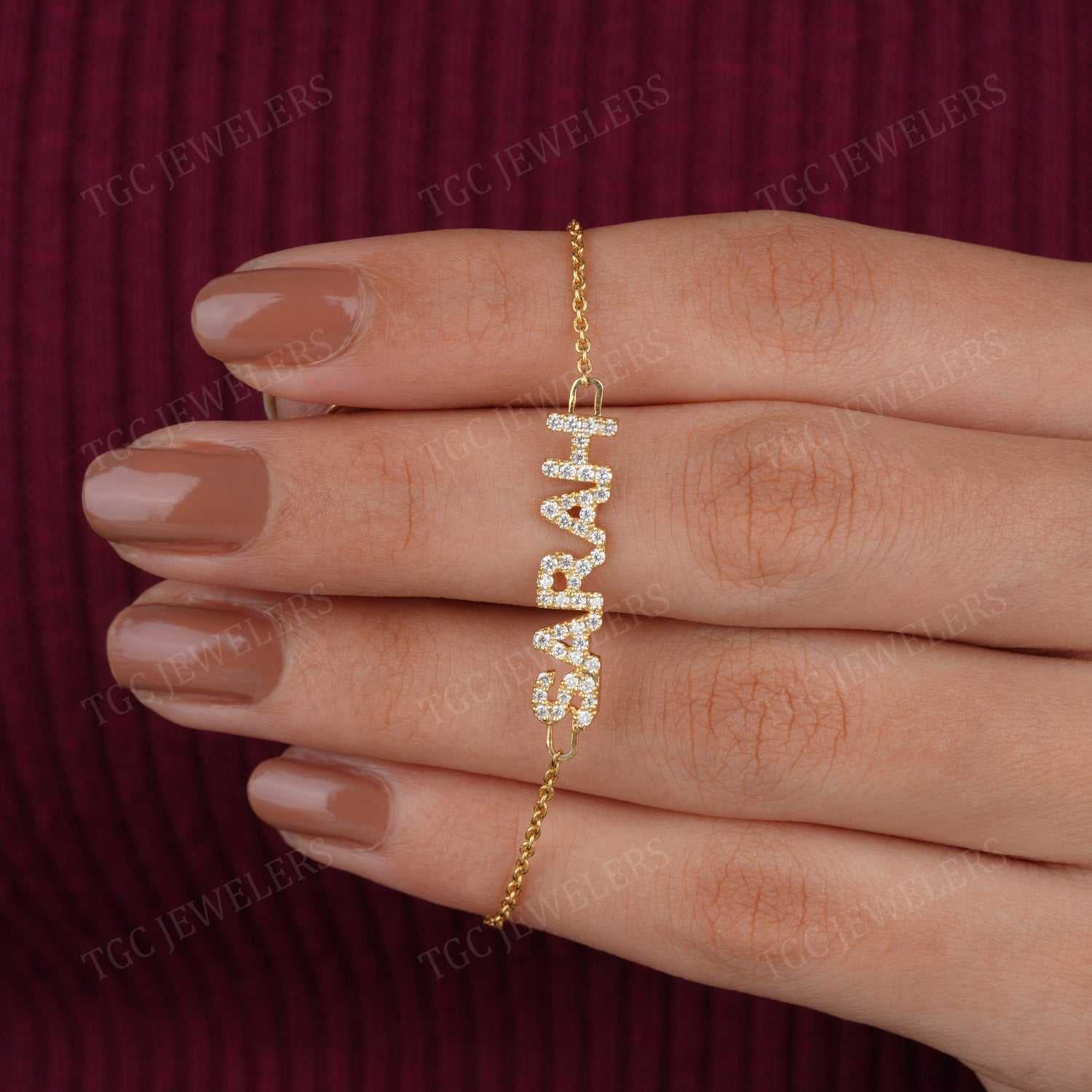 SARAH Custom Round Cut Dainty Moissanite Name Bracelet