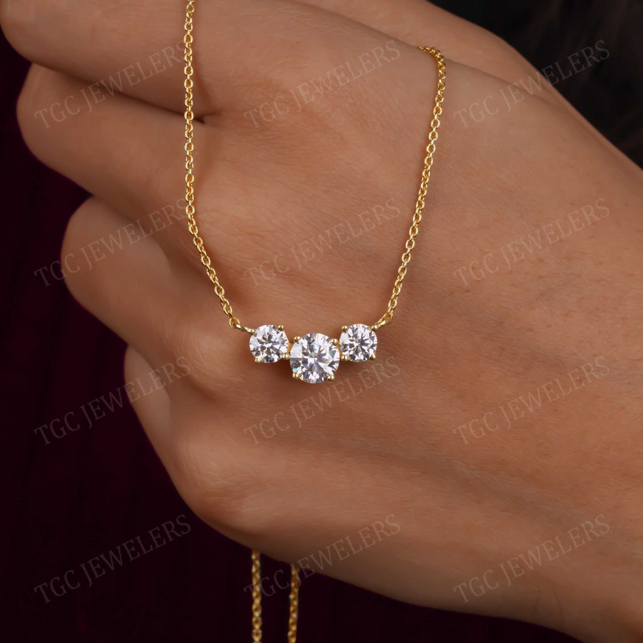 2.20 TCW Three Stone Round Moissanite Trio Pendant Necklace