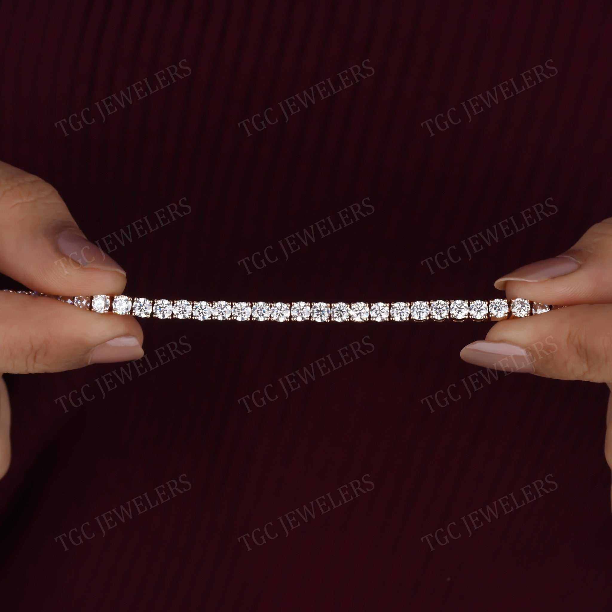 4 MM Round Cut Moissanite Womens Wedding Tennis Bracelet