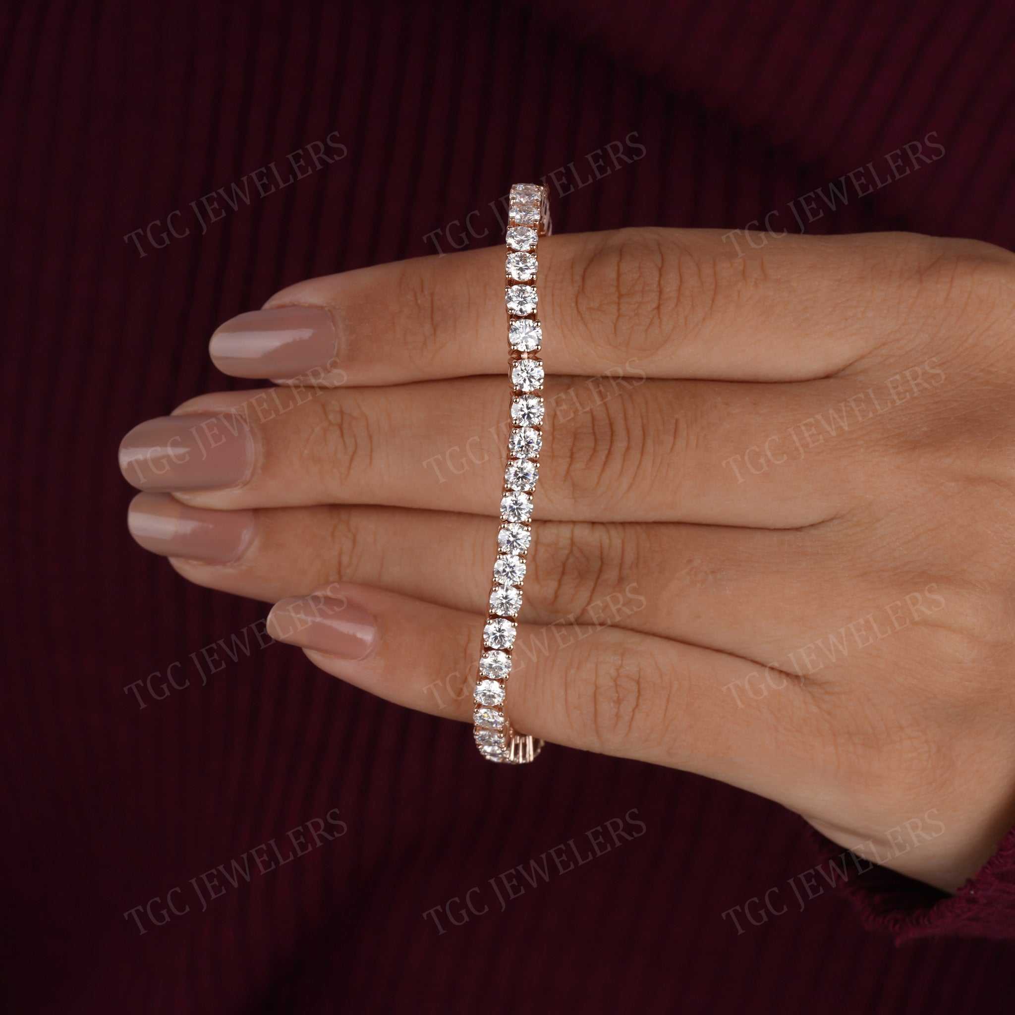 4 MM Round Cut Moissanite Womens Wedding Tennis Bracelet