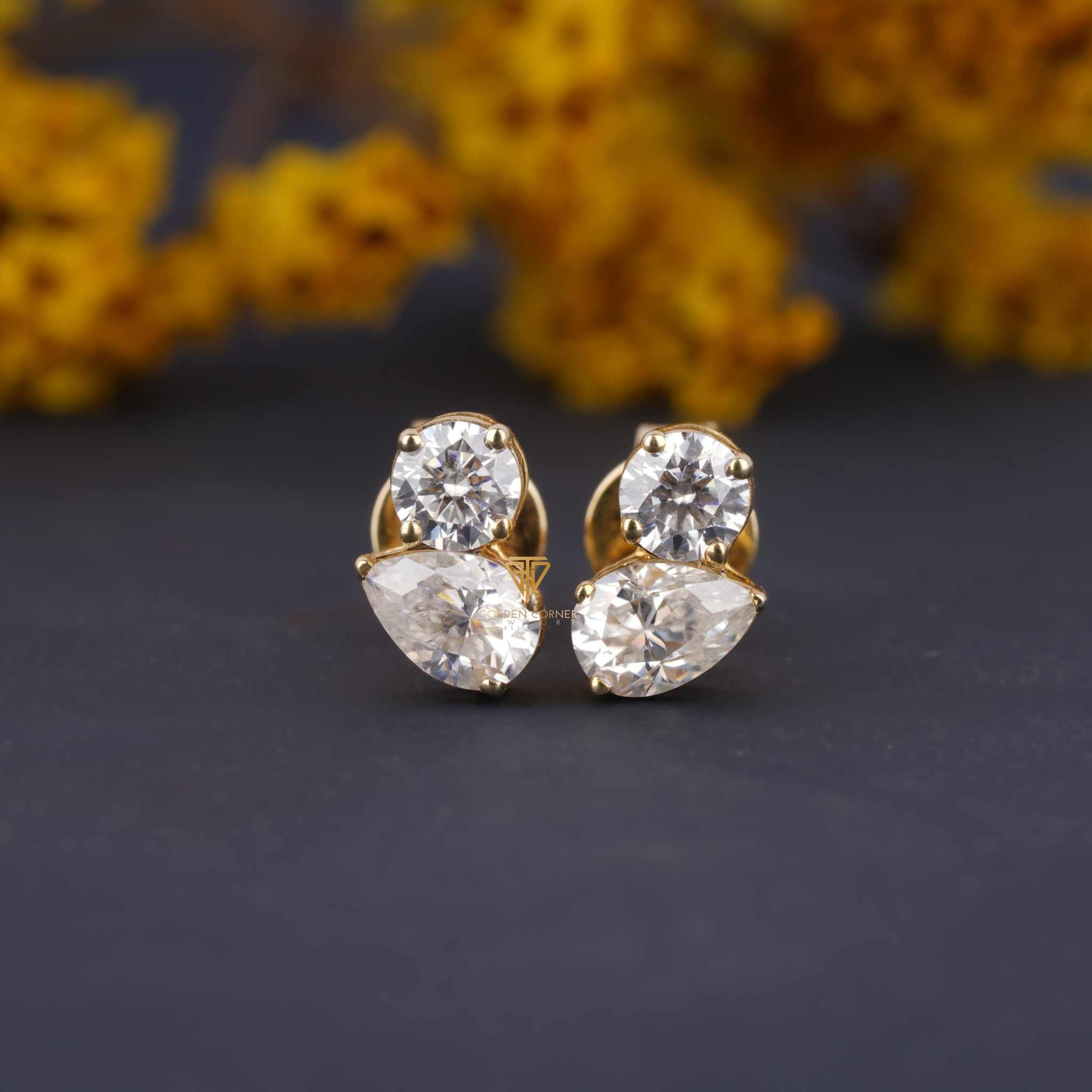 Round & Pear Cut Moissanite Toi et Moi Stud Screw Back Earring