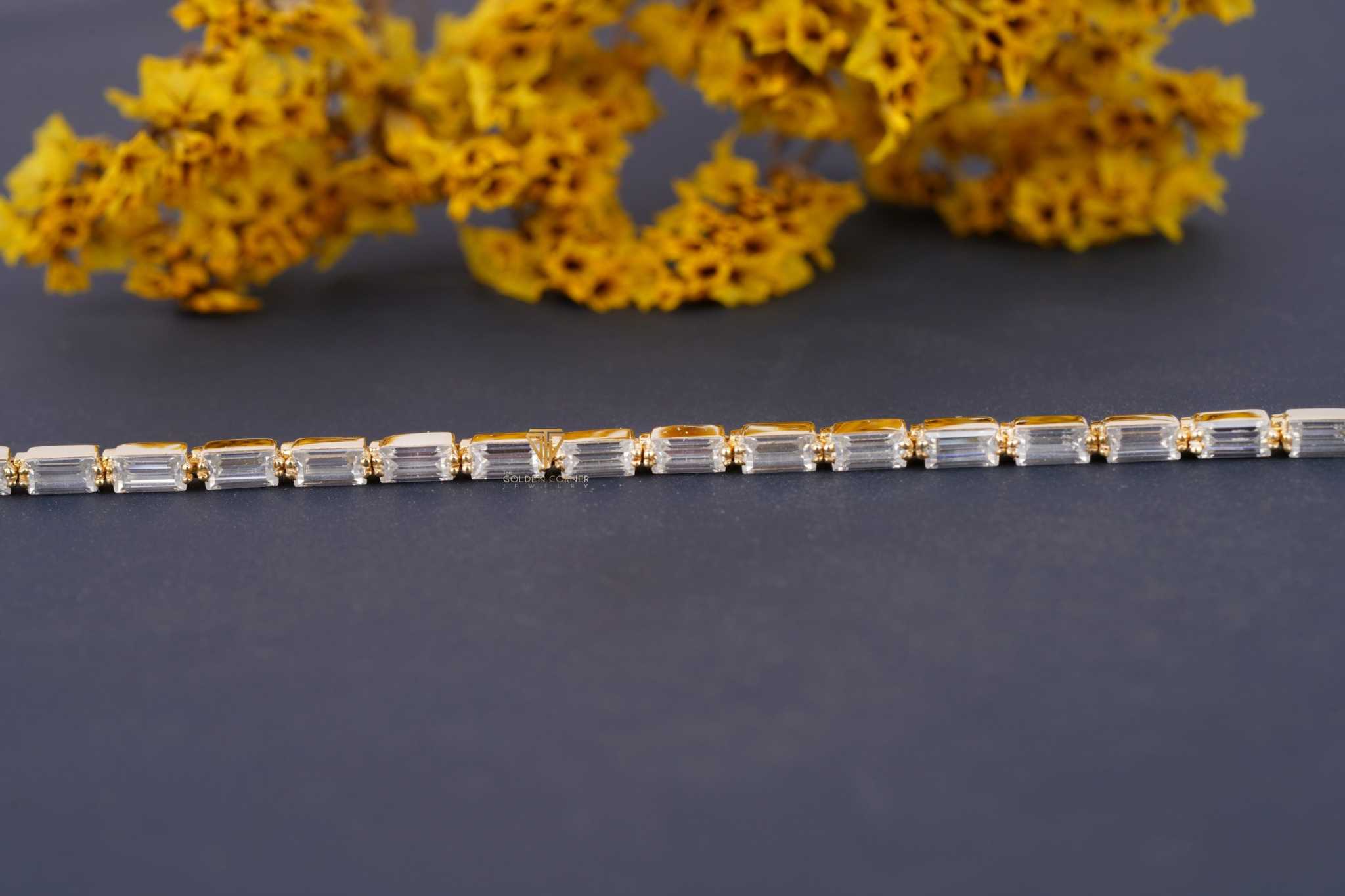 Baguette Cut Moissanite Dainty Minimalist Tennis Bracelet