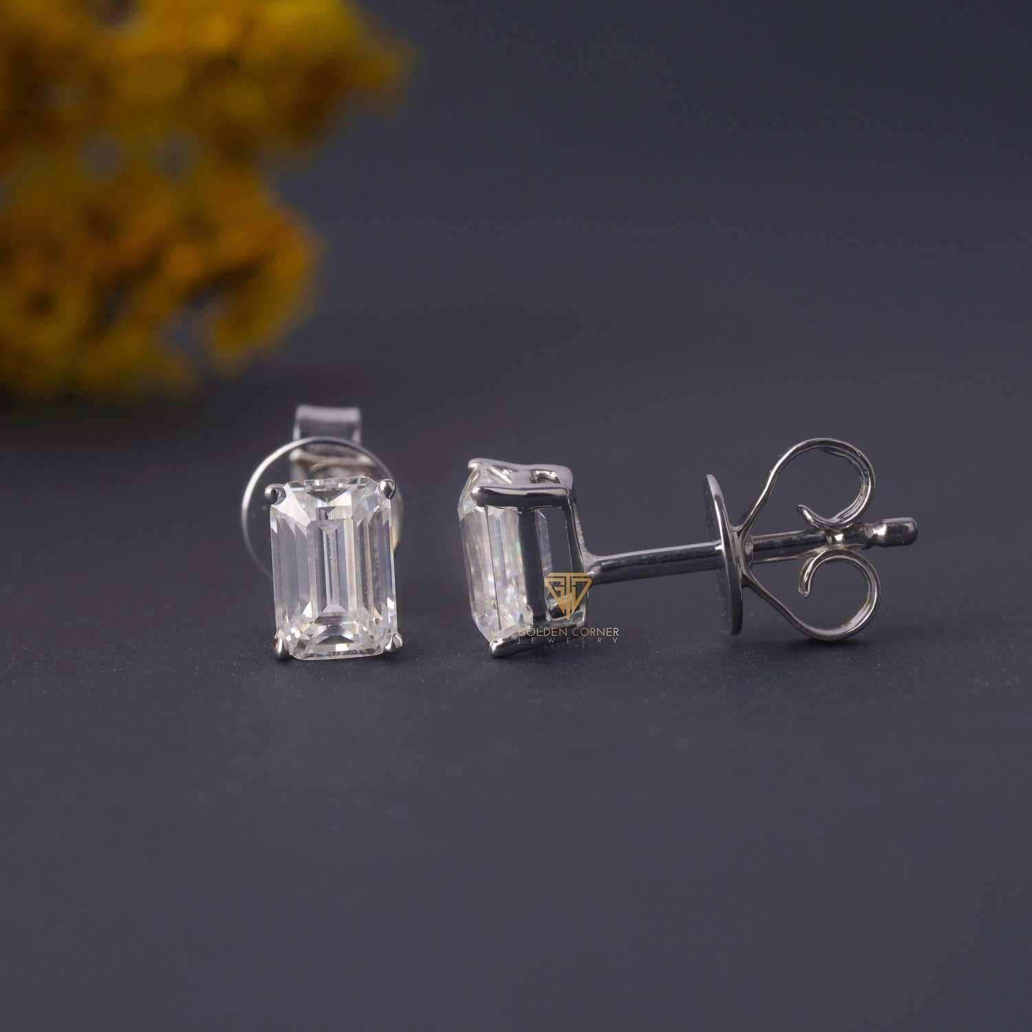 4.00 CT Emerald Cut Moissanite Stud Push Back Earrings