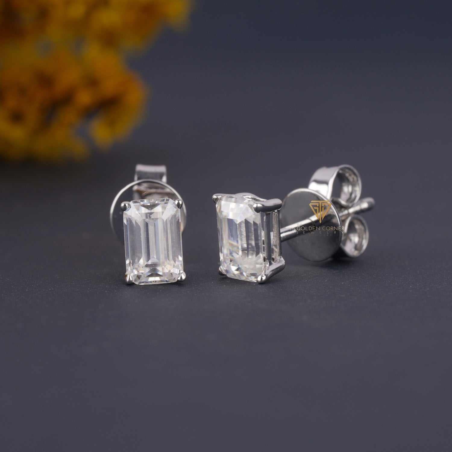 4.00 CT Emerald Cut Moissanite Stud Push Back Earrings