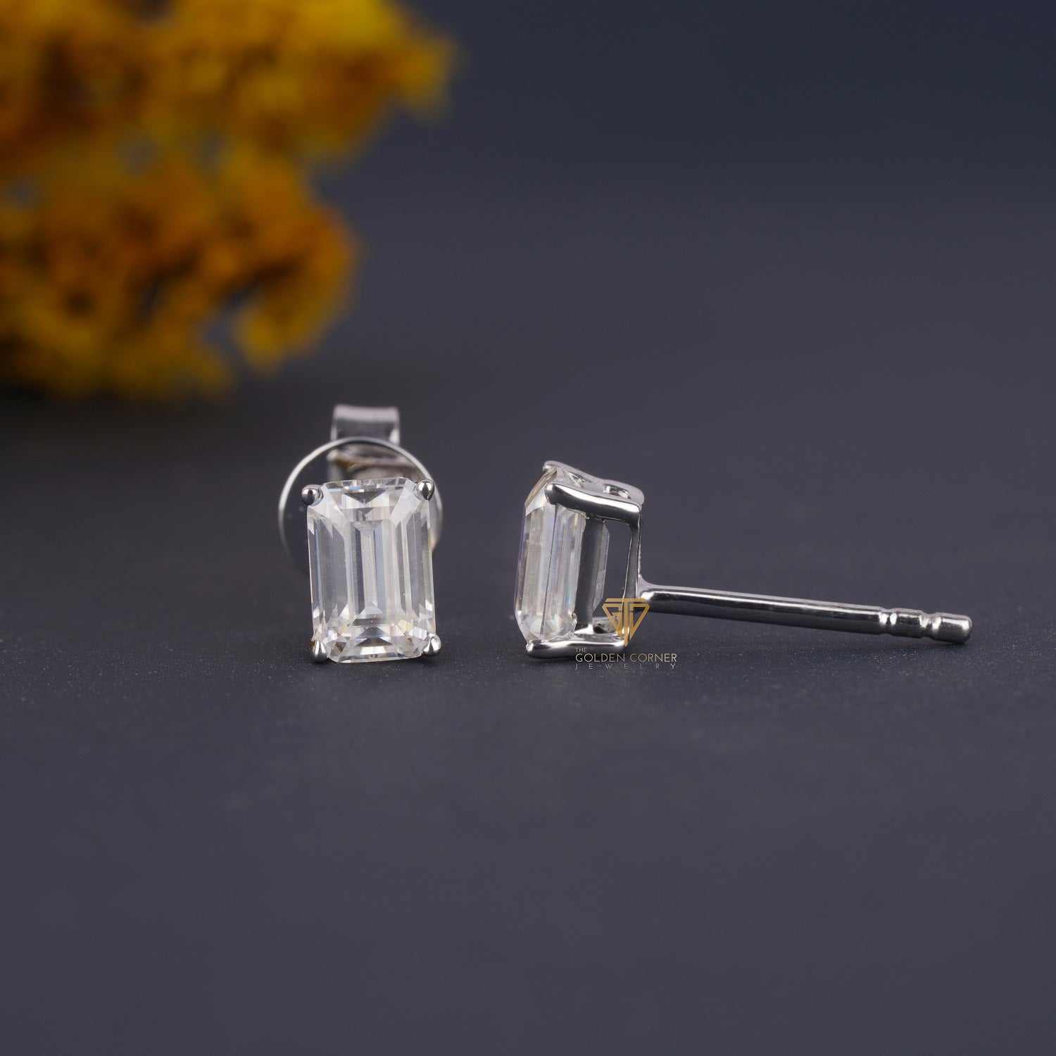 4.00 CT Emerald Cut Moissanite Stud Push Back Earrings