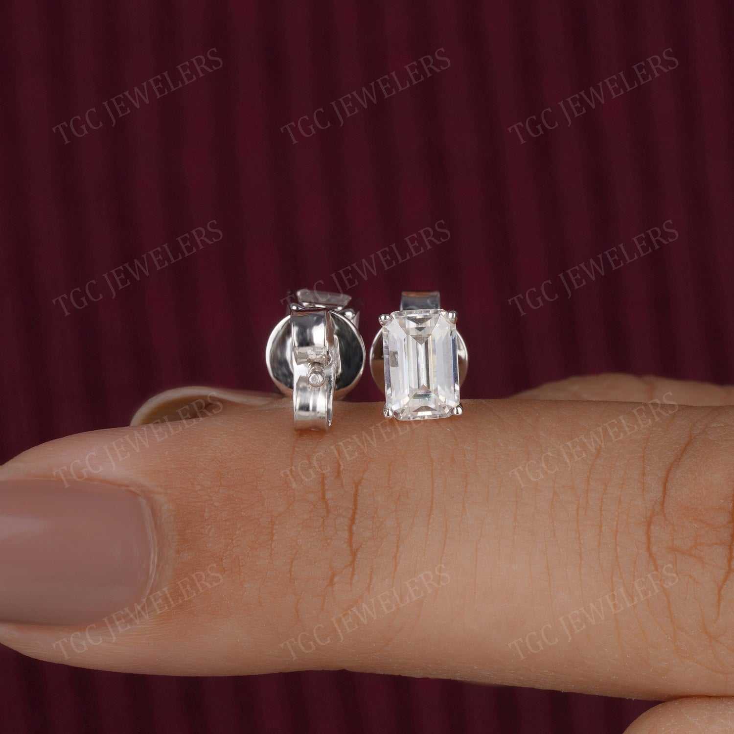 4.00 CT Emerald Cut Moissanite Stud Push Back Earrings