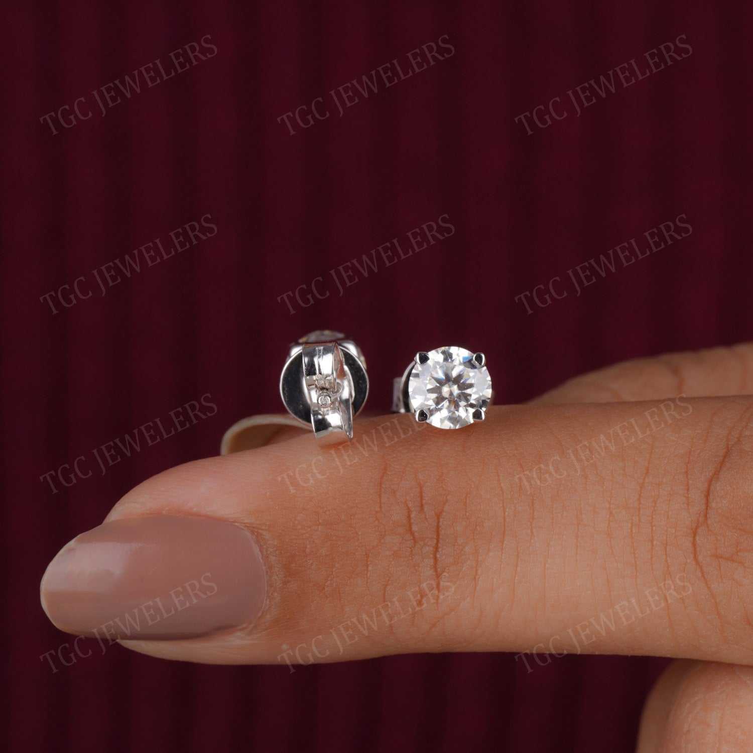 1.00 CT Round Cut Moissanite Four Prong Stud Push Back Earrings