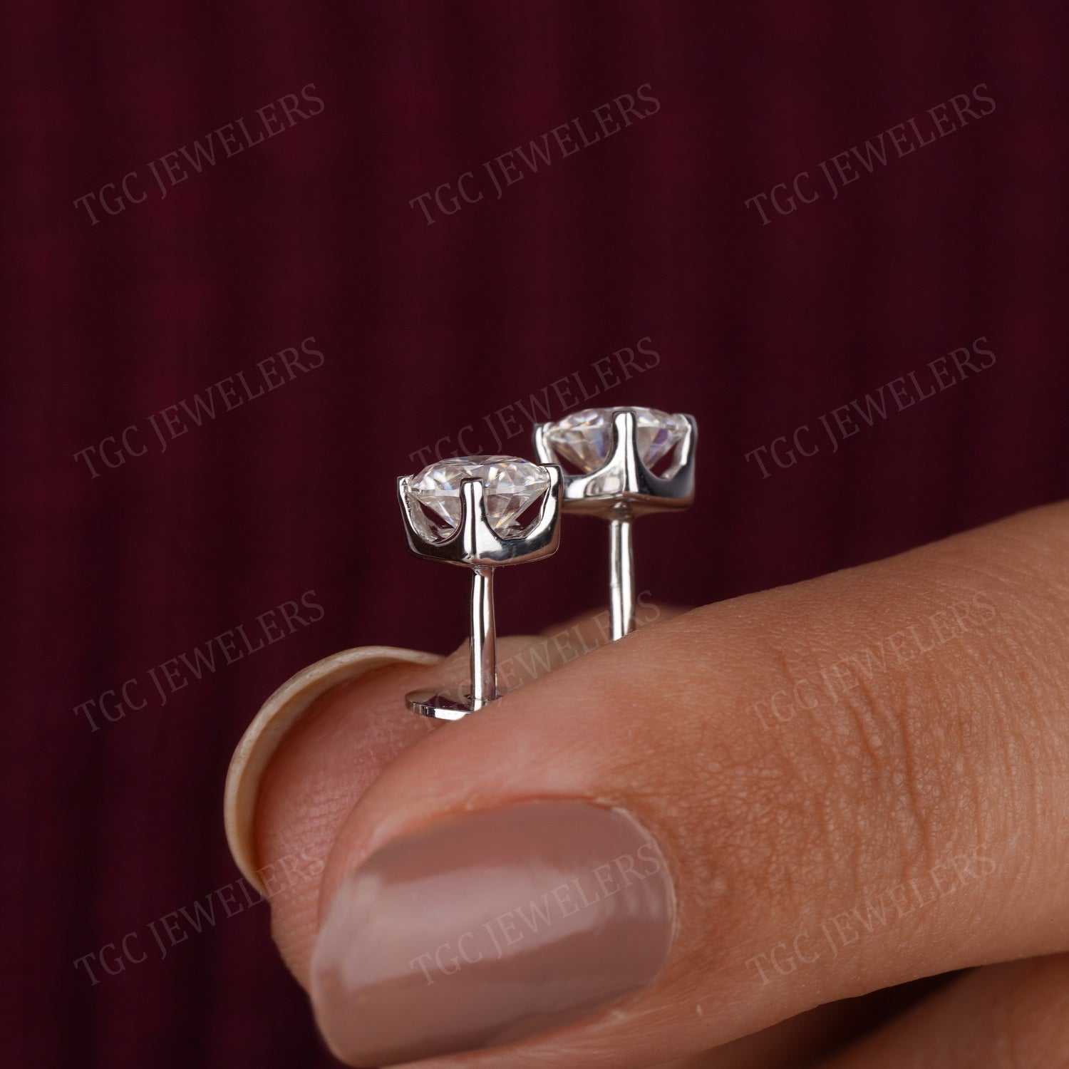 1.00 CT Round Cut Moissanite Four Prong Stud Push Back Earrings