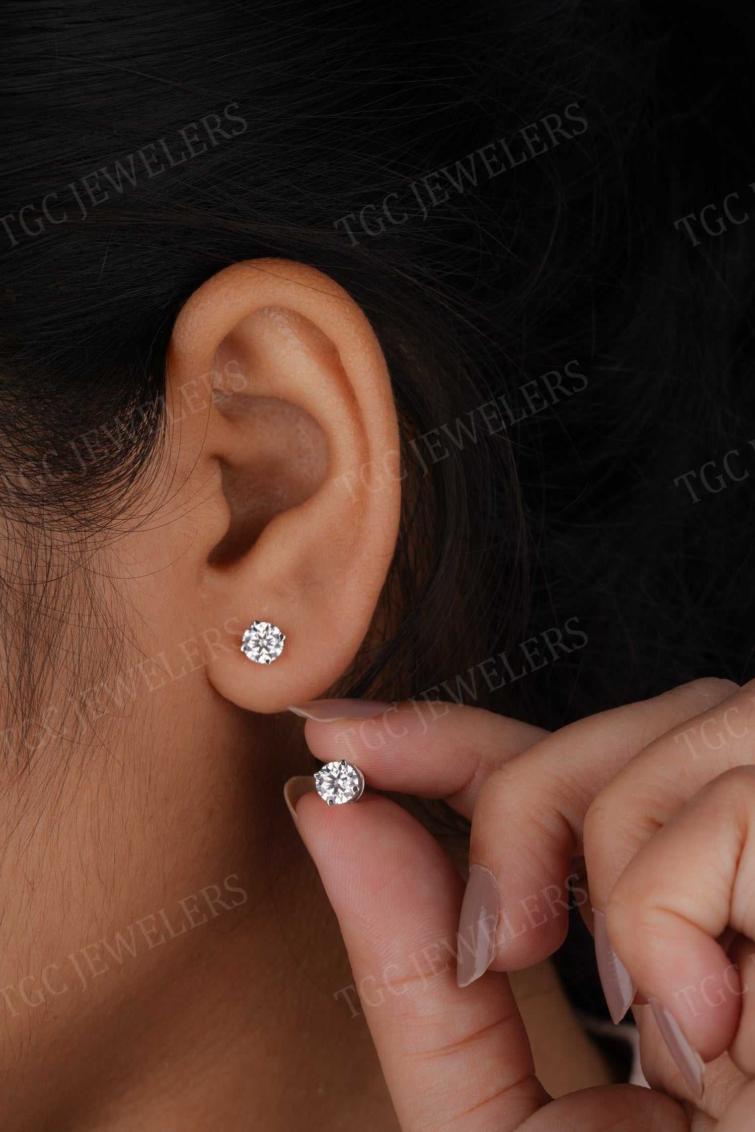 1.00 CT Round Cut Moissanite Four Prong Stud Push Back Earrings