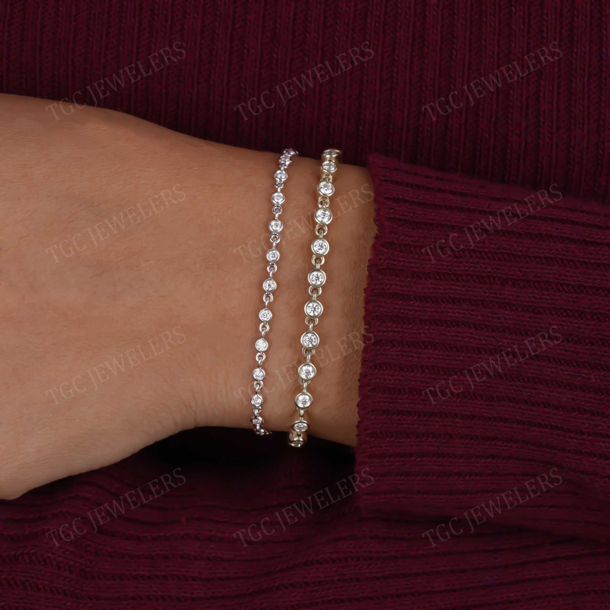 Bezel Set Round Cut Moissanite Tennis Minimalist Wedding Bracelet