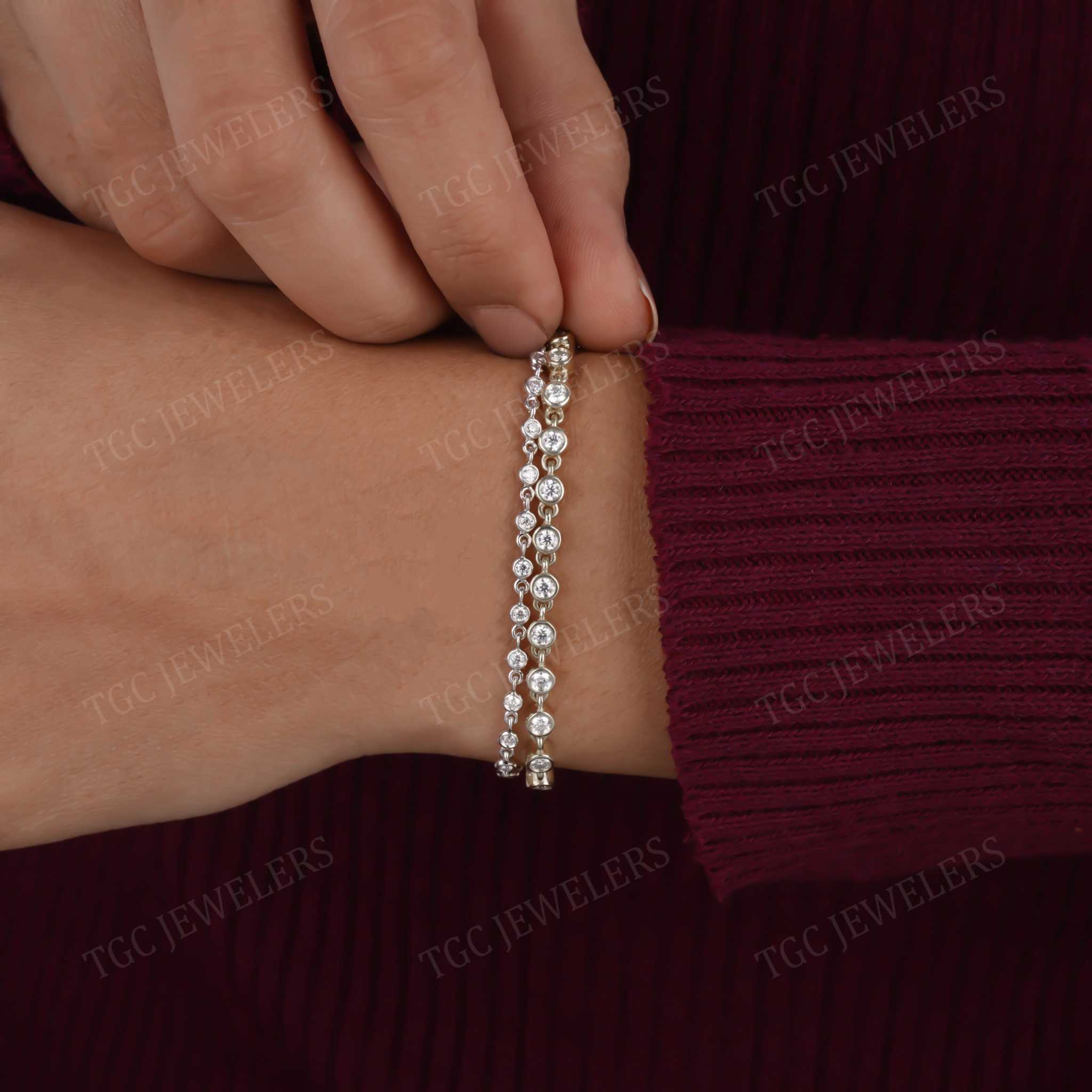 Bezel Set Round Cut Moissanite Tennis Minimalist Wedding Bracelet