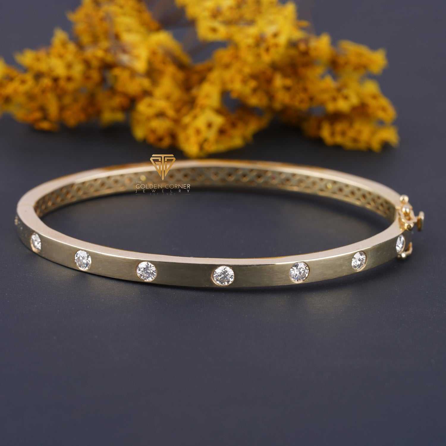 Flush Set Round Cut Moissanite Diamond Delicate Bangle