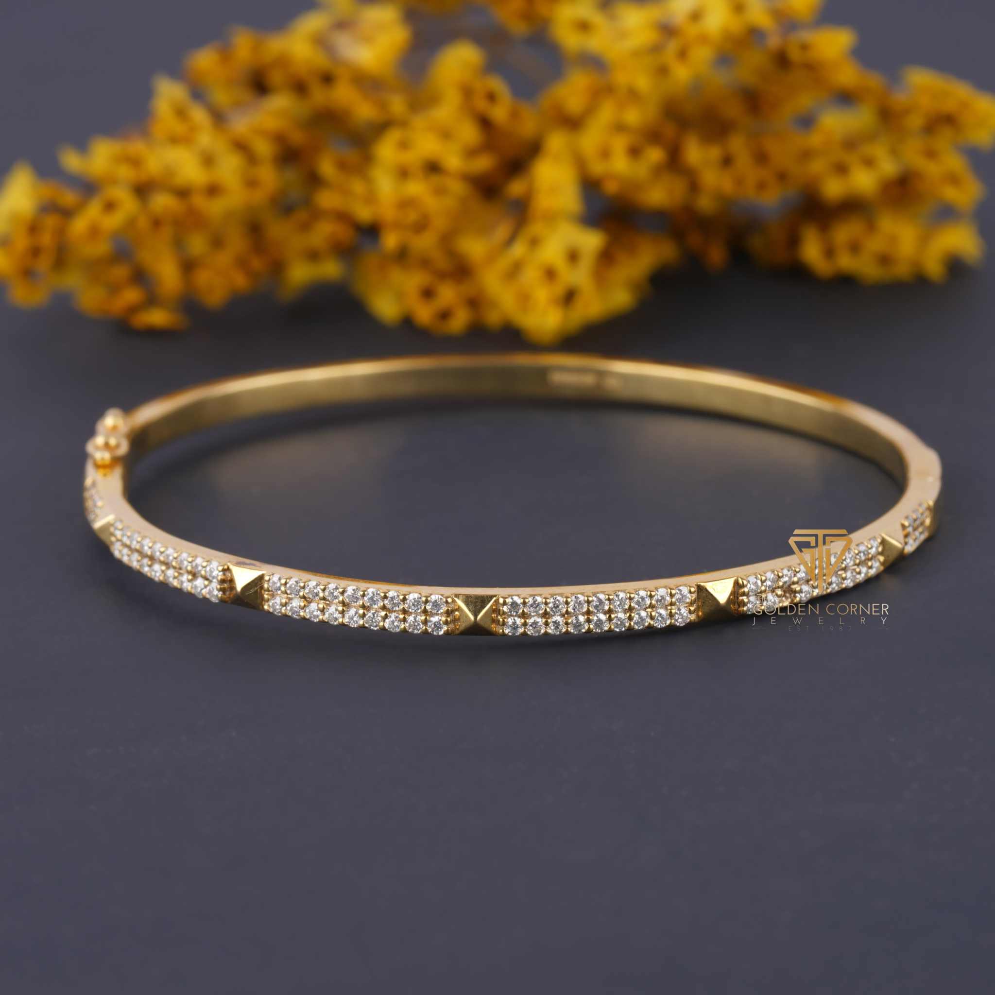 Paved Set Round Cut Moissanite Multi Pyramid Spike Bangle Bracelet