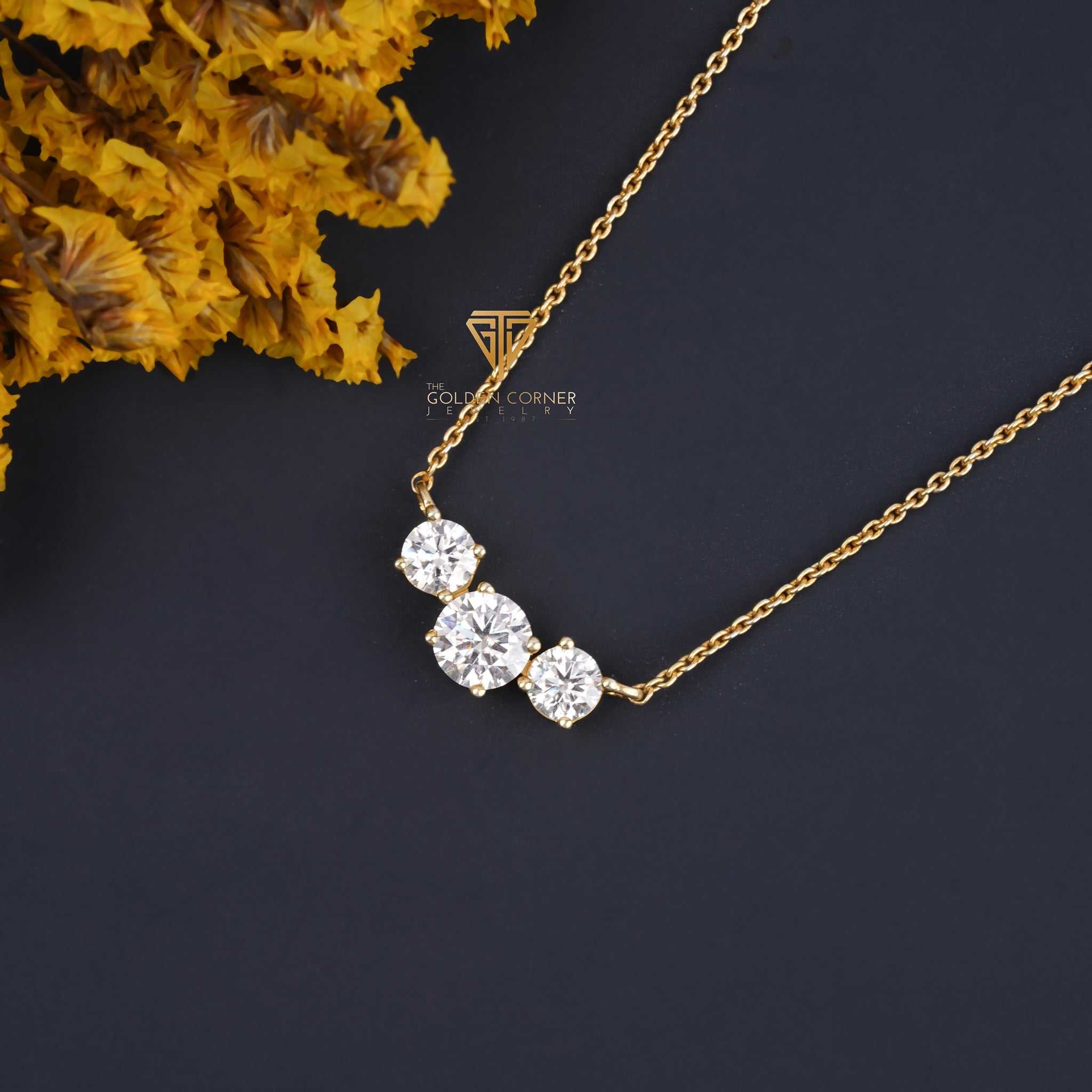 2.20 TCW Three Stone Round Moissanite Trio Pendant Necklace