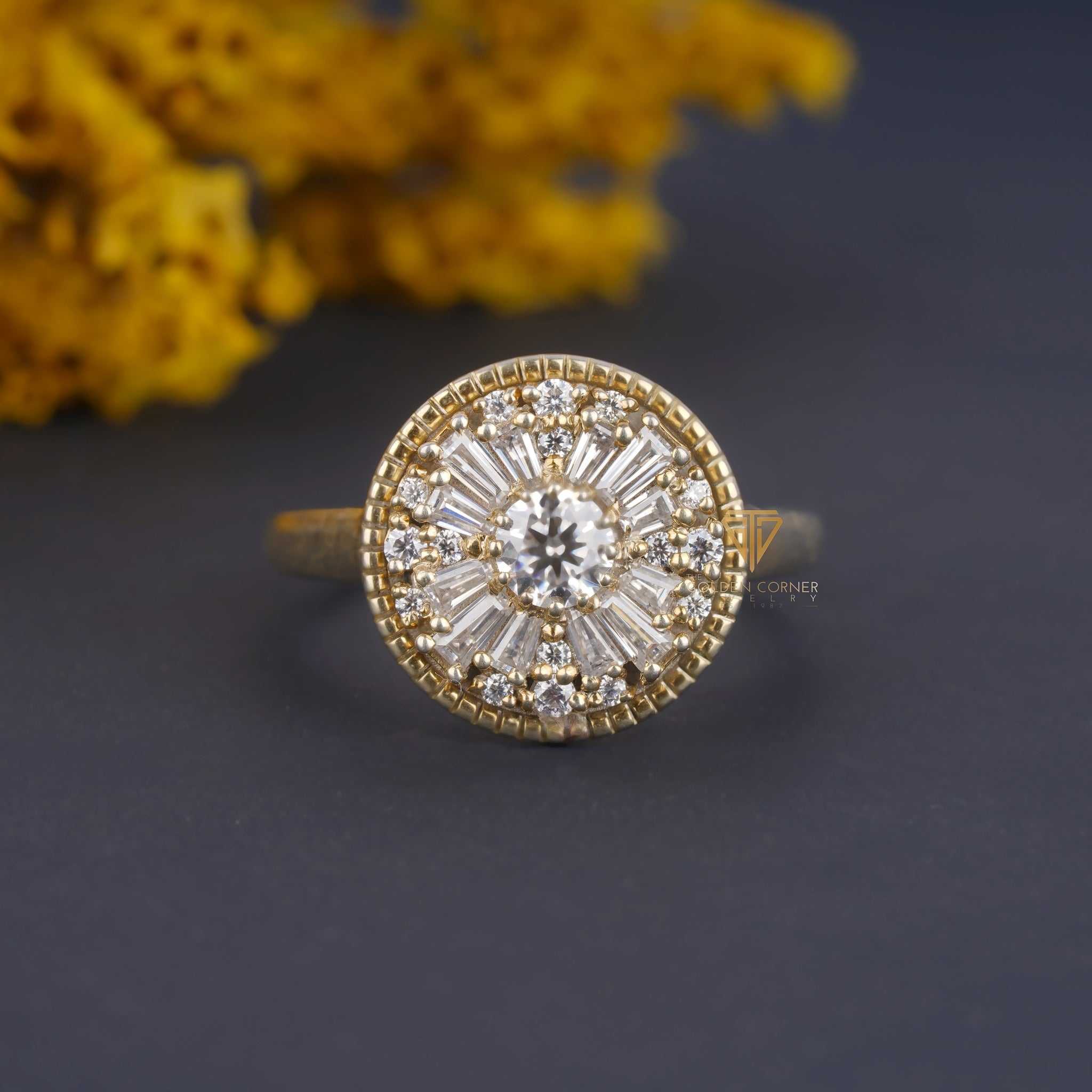 Baguette & Round Moissanite Cluster Mosaic Engagement Ring