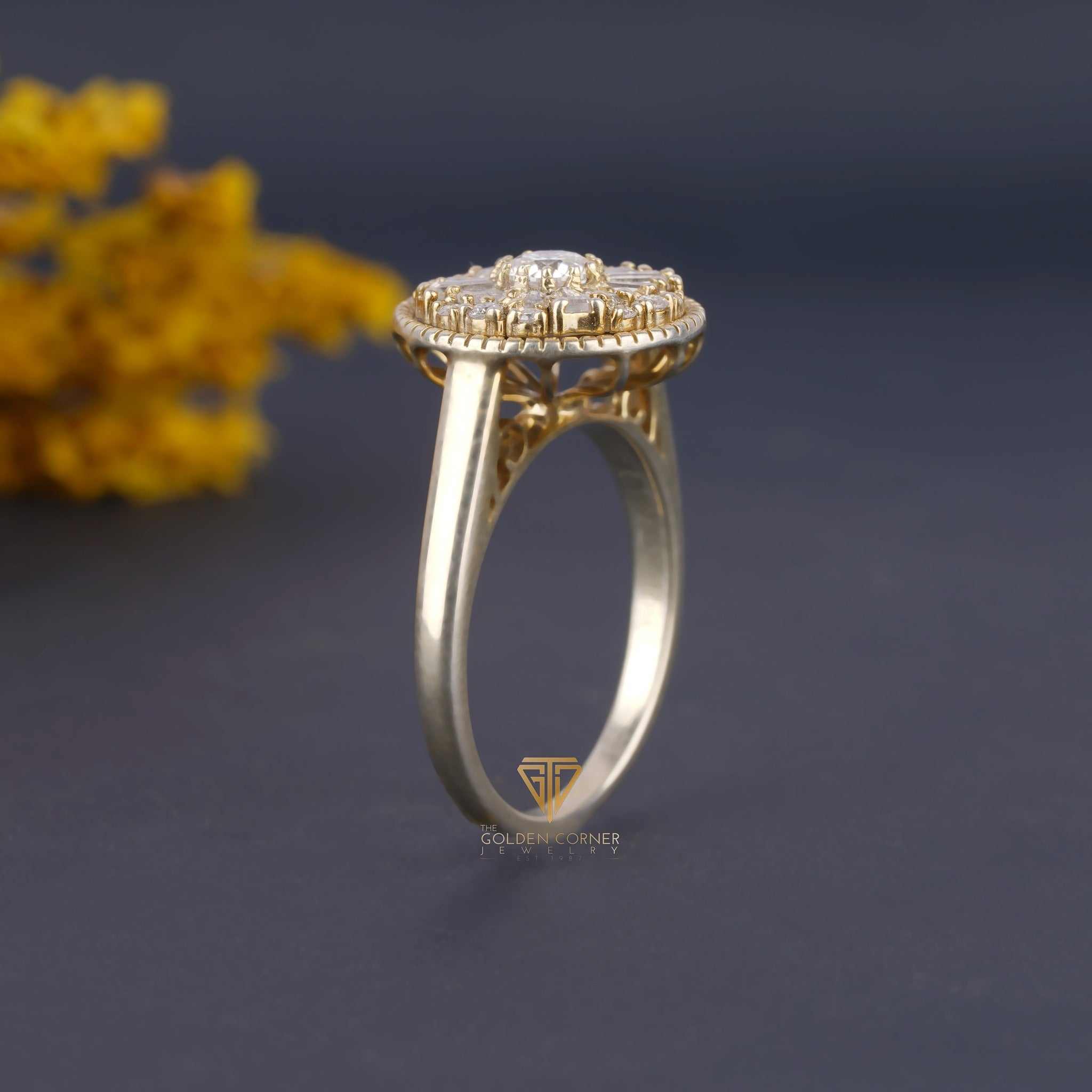 Baguette & Round Moissanite Cluster Mosaic Engagement Ring