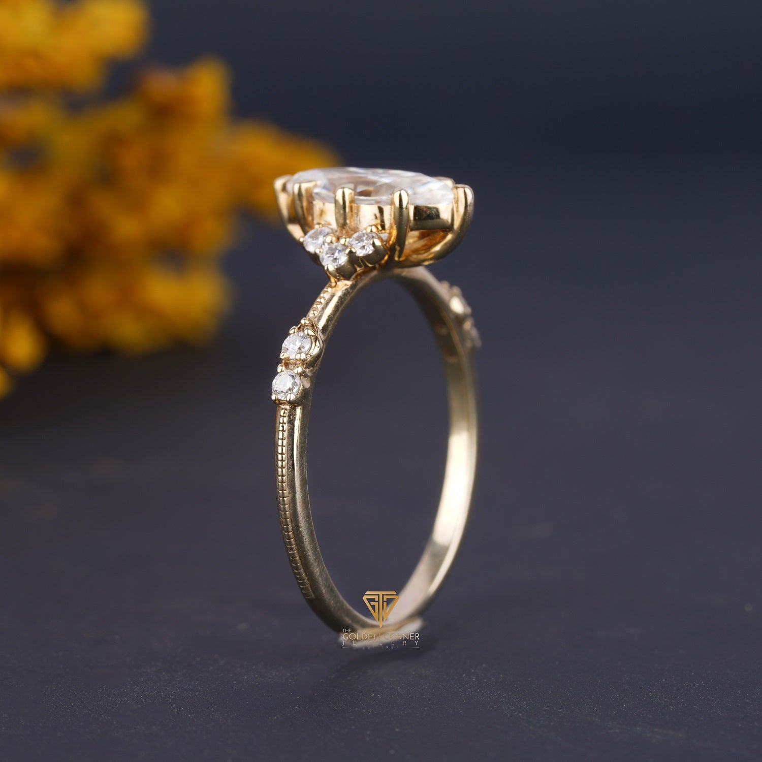 Vintage Marquise & Round Shape Cluster Moissanite Ring