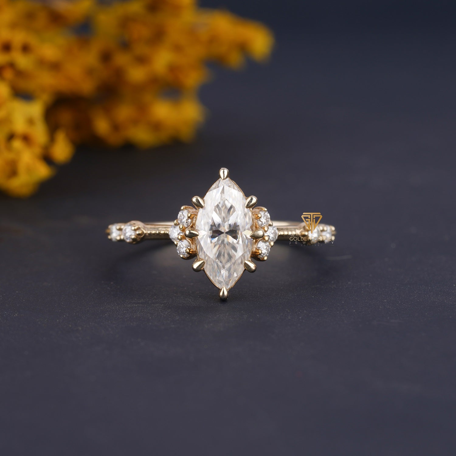 Vintage Marquise & Round Shape Cluster Moissanite Ring