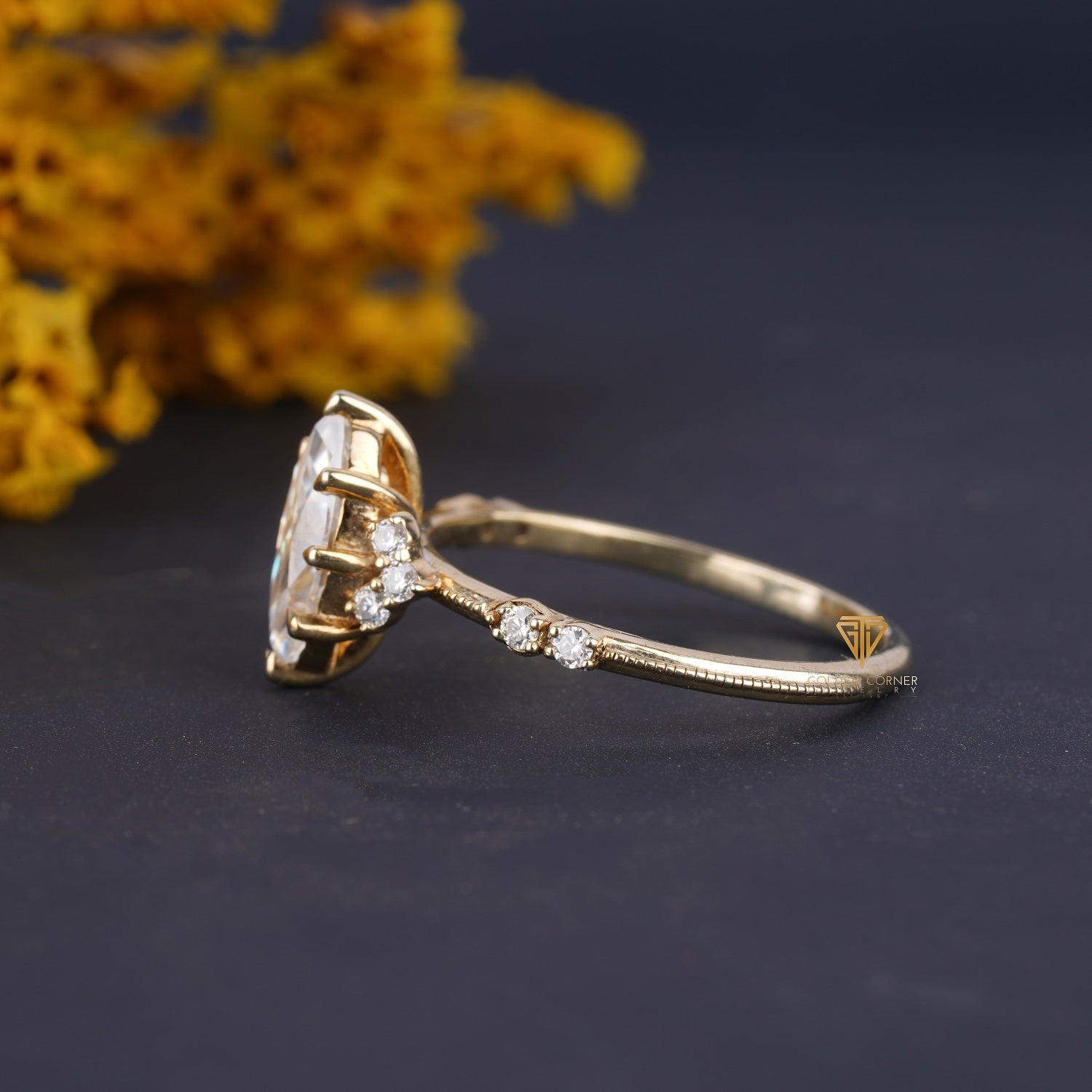 Vintage Marquise & Round Shape Cluster Moissanite Ring