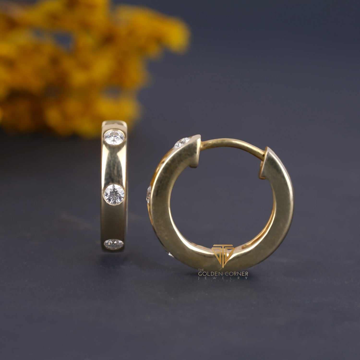 Bezel Set Brilliant Round Cut Moissanite Huggie Hoop Earring