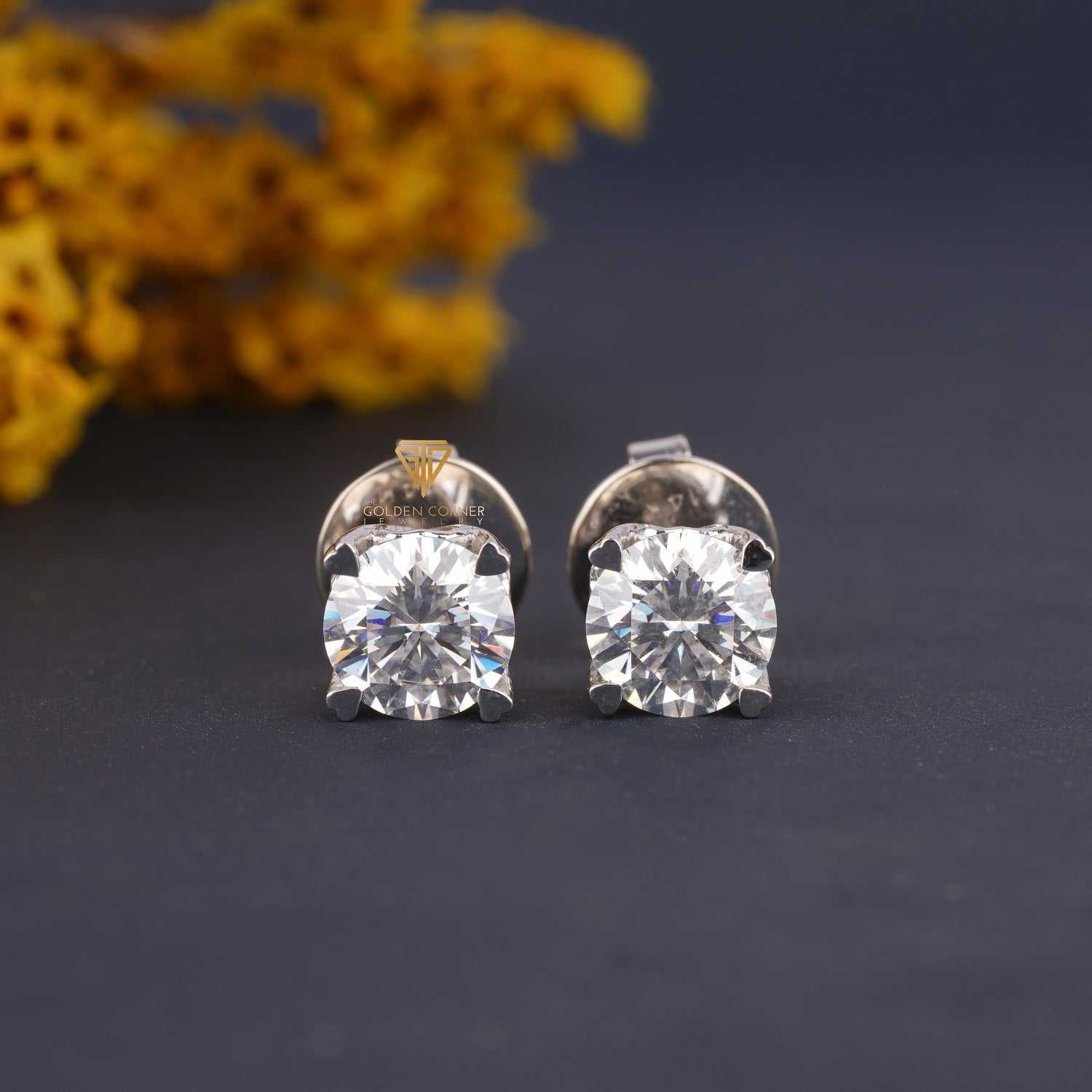 1.00 CT Round Cut Moissanite Four Prong Stud Push Back Earrings