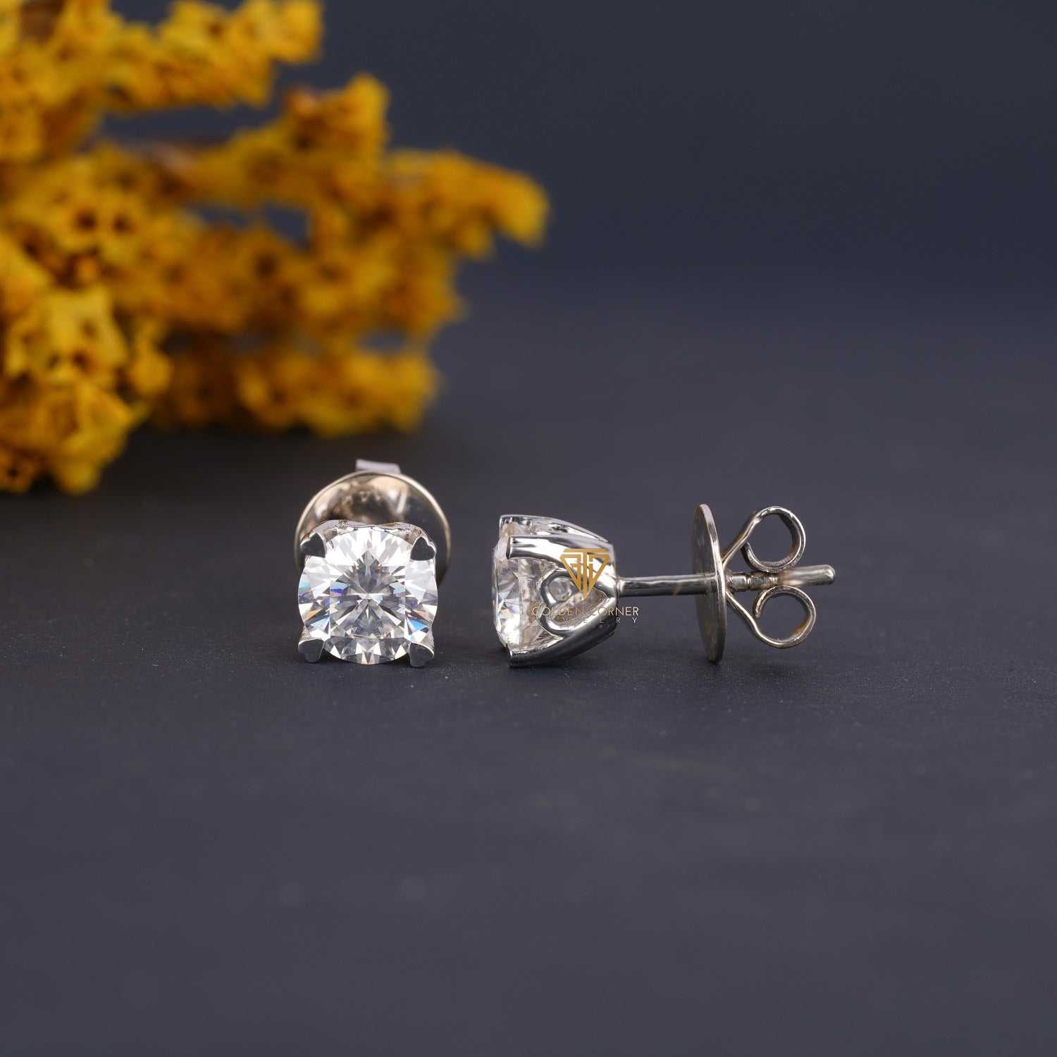 1.00 CT Round Cut Moissanite Four Prong Stud Push Back Earrings