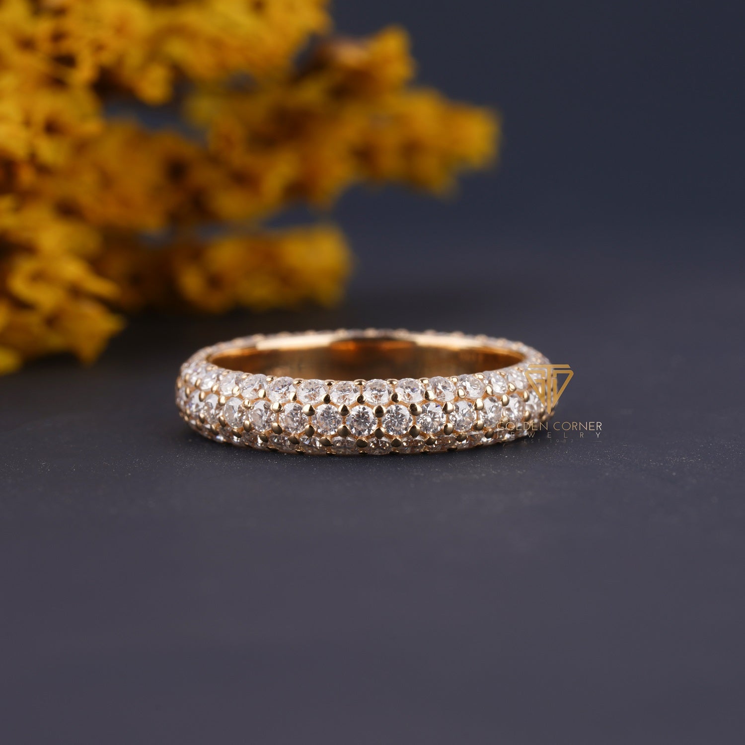 2.0 CT Three Row Pave Set Round Cut Moissanite Full Eternity Wedding Band