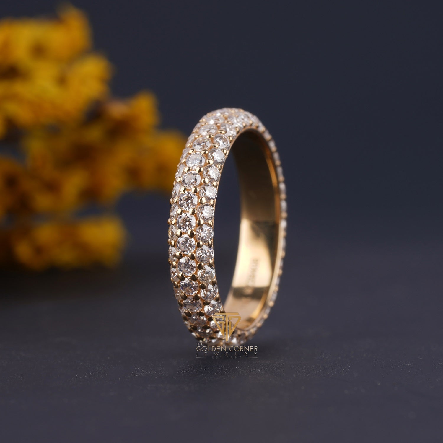 2.0 CT Three Row Pave Set Round Cut Moissanite Full Eternity Wedding Band