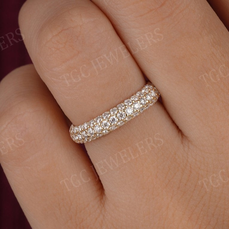 2.0 CT Three Row Pave Set Round Cut Moissanite Full Eternity Wedding Band