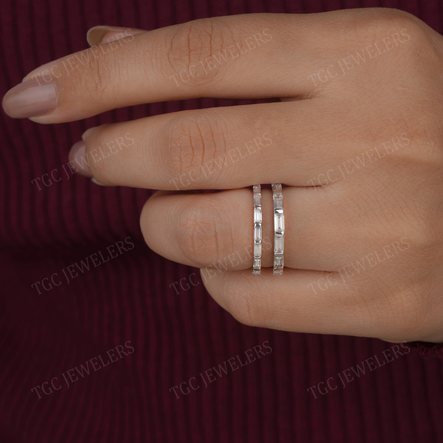 2.3/1.5 MM Bar Set Baguette Cut Moissanite Full Eternity Band